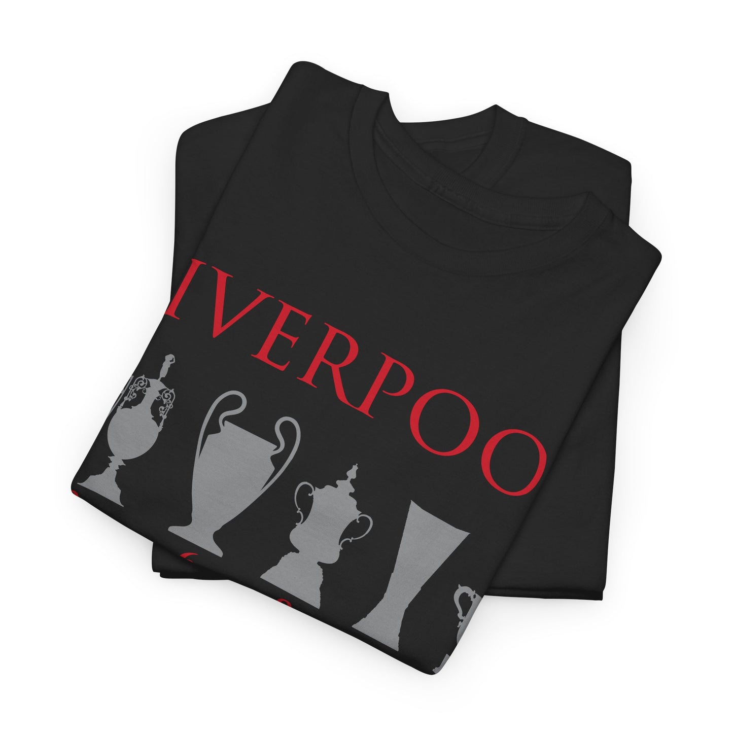 Liverpool Trophies Unisex Heavy Cotton T-Shirt - Red/White/Black/Gold