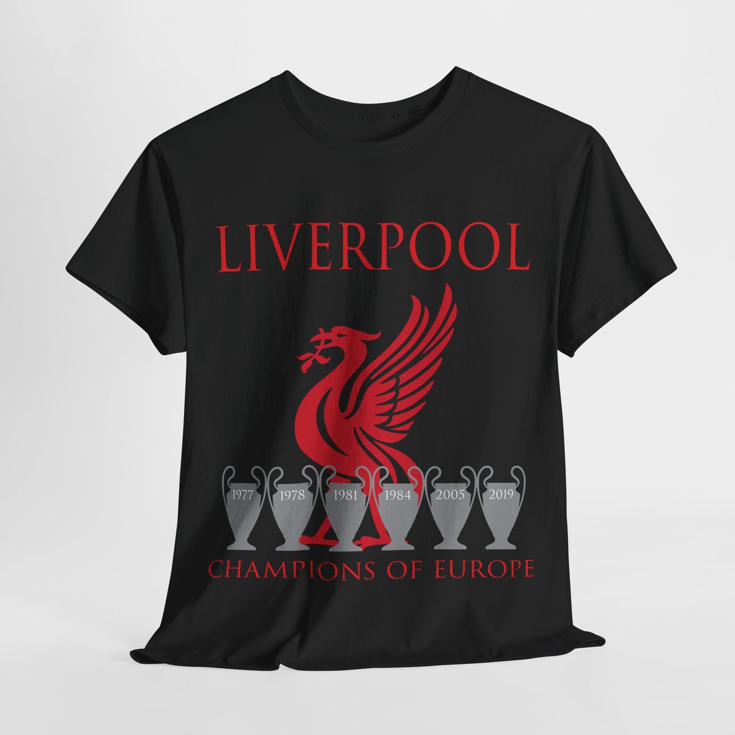 Liverpool Champions of Europe Unisex Heavy Cotton T-Shirt - Red/White/Black/Gold/Sport Grey/Charcoal