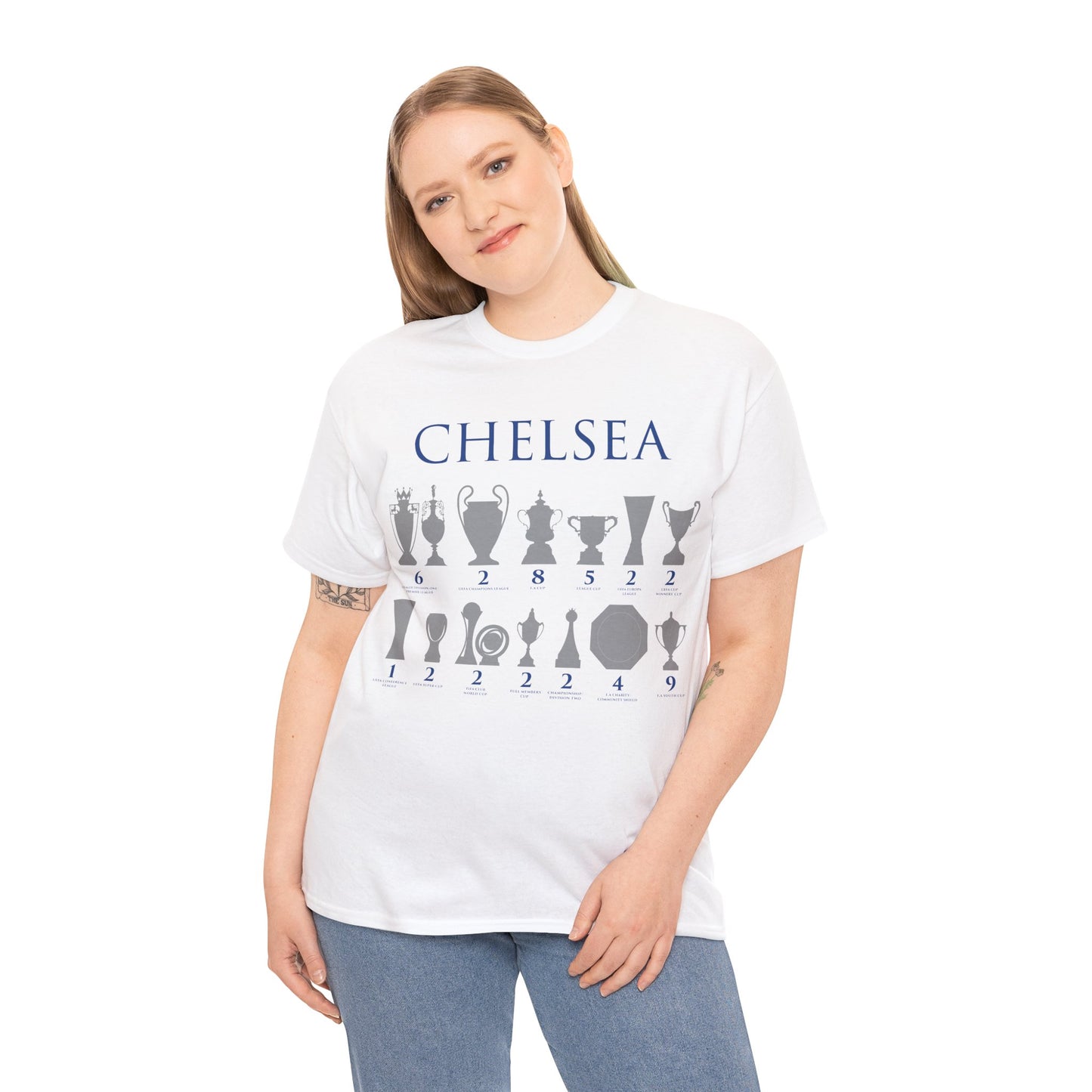 Chelsea Trophies Unisex Heavy Cotton T-Shirt - Royal/White/Black/Gold/Navy