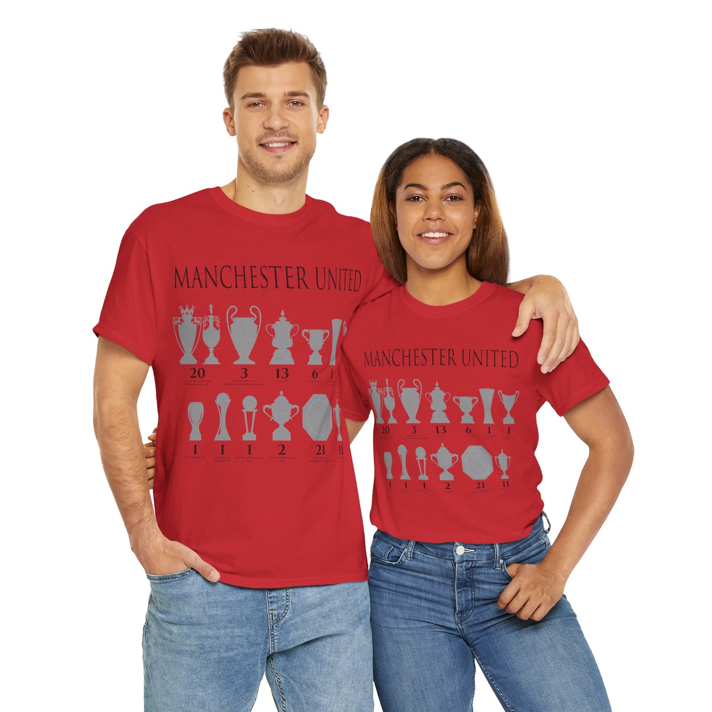 Manchester United Trophies Unisex Heavy Cotton T-Shirt - Red/White/Black