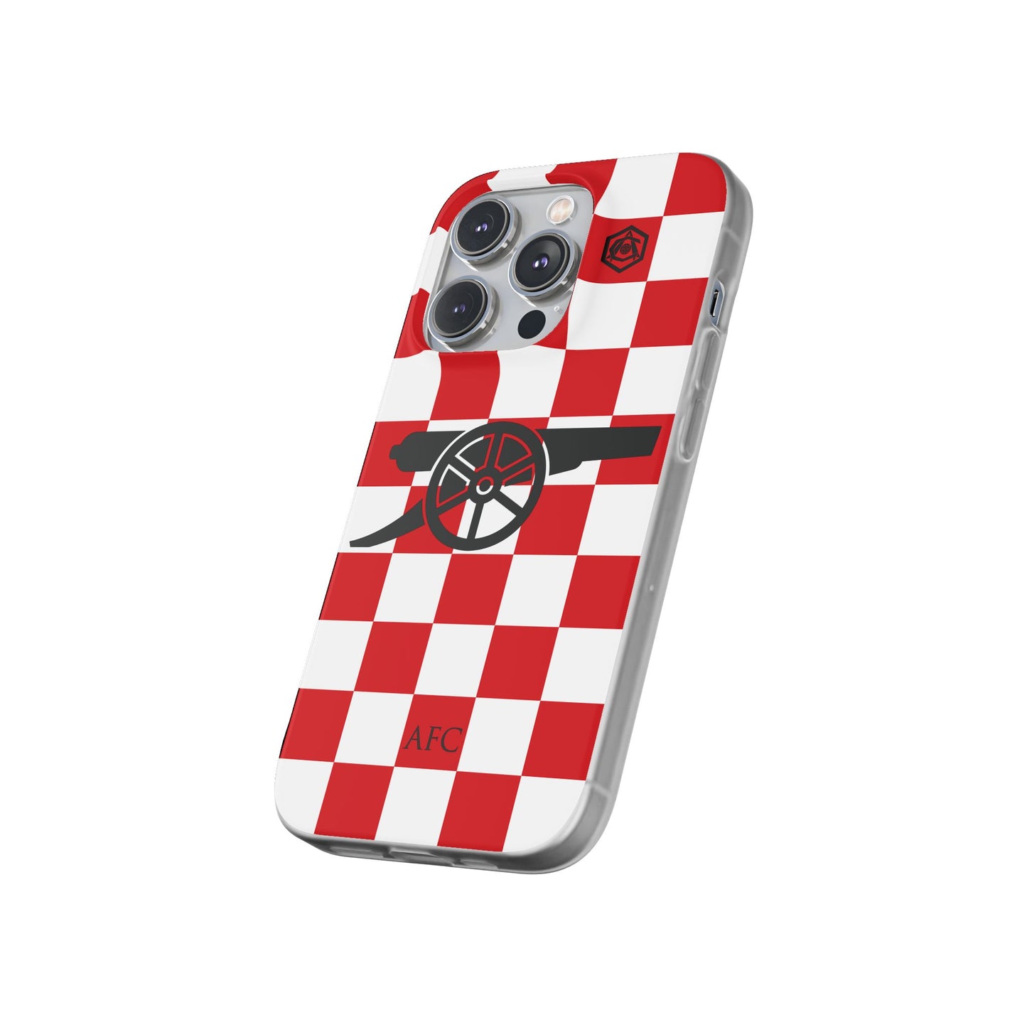 Arsenal Red & White Chequered Cannon & Monogram iPhone Flexi Case - iPhone 16, 15, 14, Plus/Pro/Pro Max