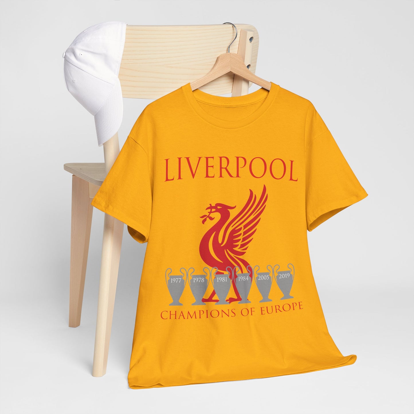 Liverpool Champions of Europe Unisex Heavy Cotton T-Shirt - Red/White/Black/Gold/Sport Grey/Charcoal