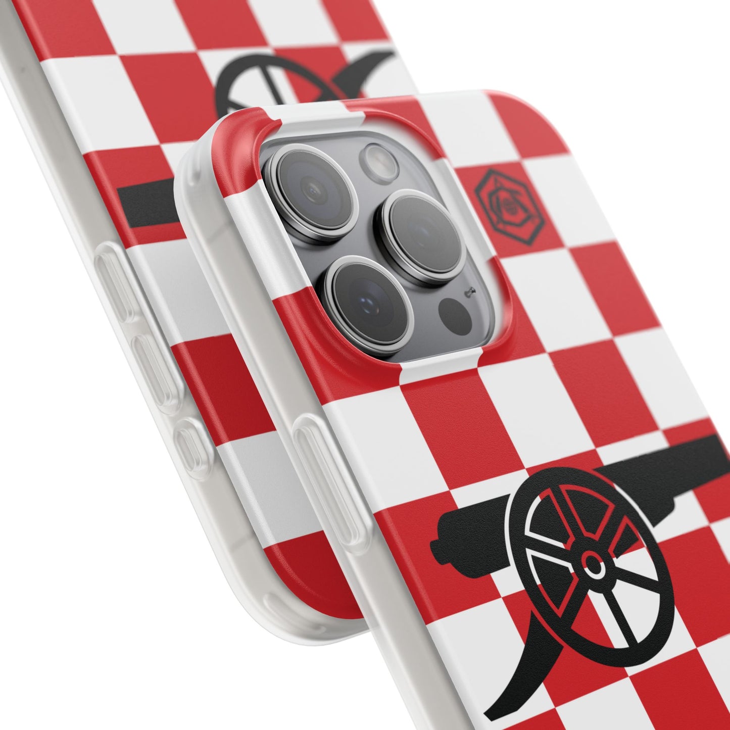 Arsenal Red & White Chequered Cannon & Monogram iPhone Flexi Case - iPhone 16, 15, 14, Plus/Pro/Pro Max