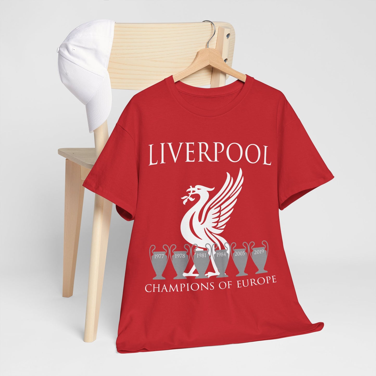 Liverpool Champions of Europe Unisex Heavy Cotton T-Shirt - Red/White/Black/Gold/Sport Grey/Charcoal