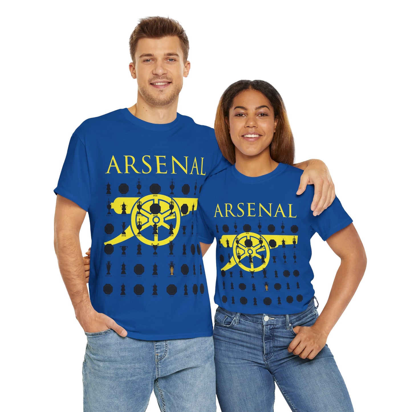 Arsenal Cannon & Trophies Collection Unisex Heavy Cotton T-Shirt - Red/Black/White/Sport Grey/Royal/Gold/Navy