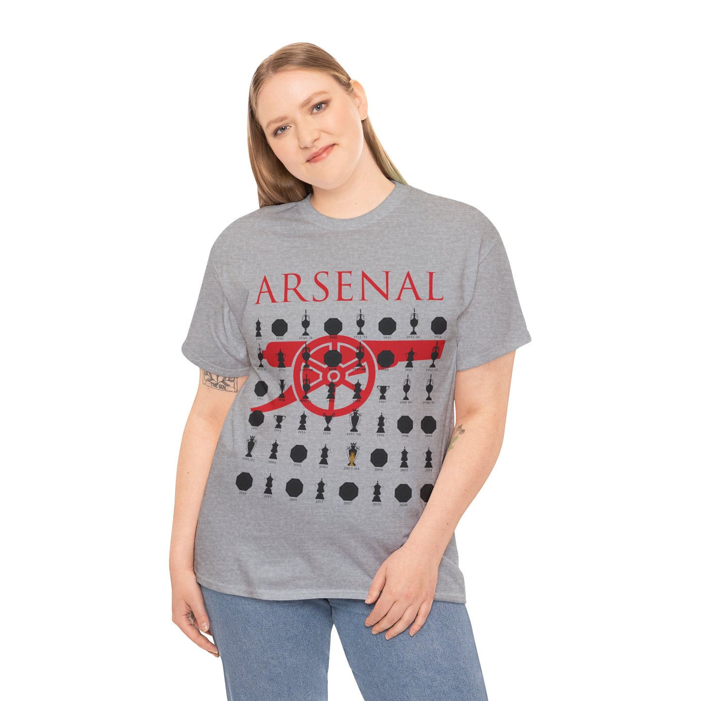 Arsenal Cannon & Trophies Collection Unisex Heavy Cotton T-Shirt - Red/Black/White/Sport Grey/Royal/Gold/Navy