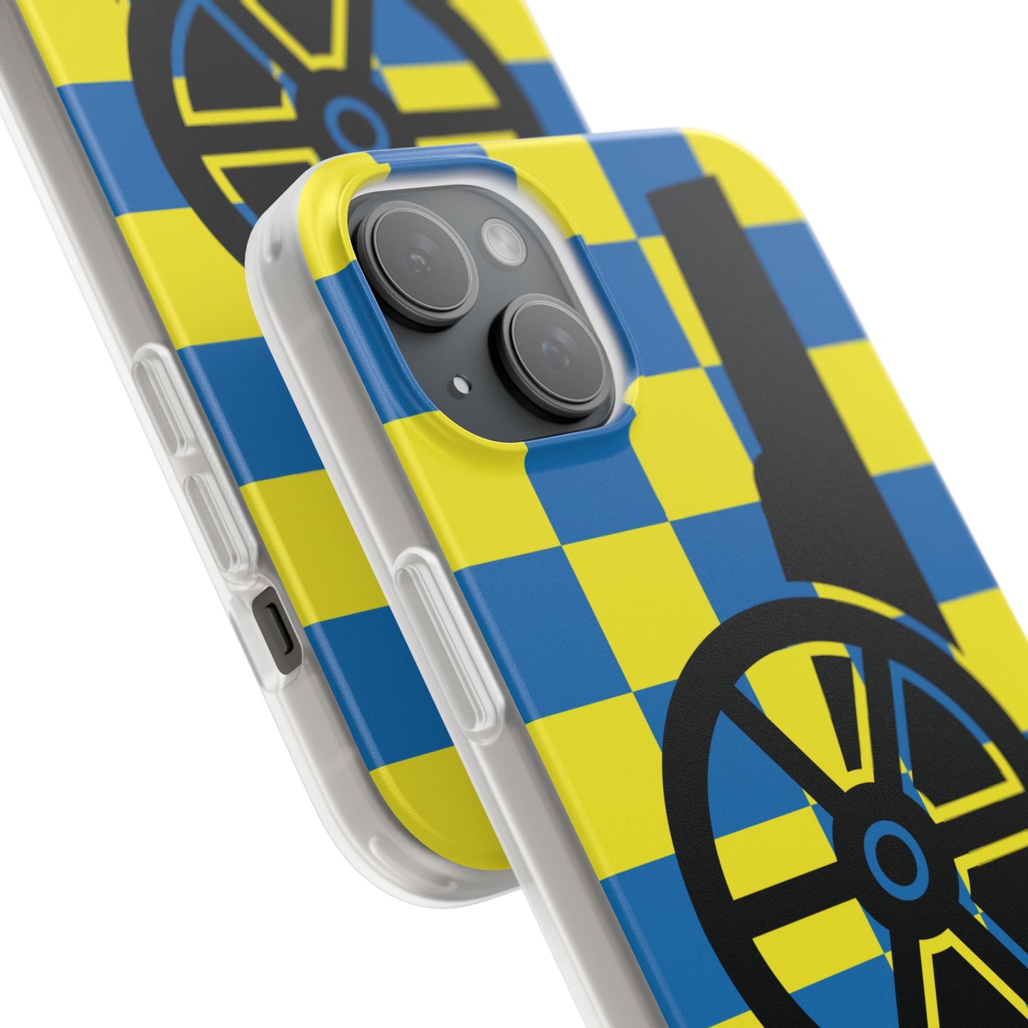 Arsenal Cannon Blue & Yellow Chequered iPhone Flexi Case - iPhone 16, 15, 14, Plus/Pro/Pro Max