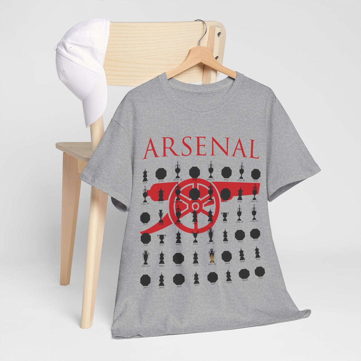 Arsenal Cannon & Trophies Collection Unisex Heavy Cotton T-Shirt - Red/Black/White/Sport Grey/Royal/Gold/Navy