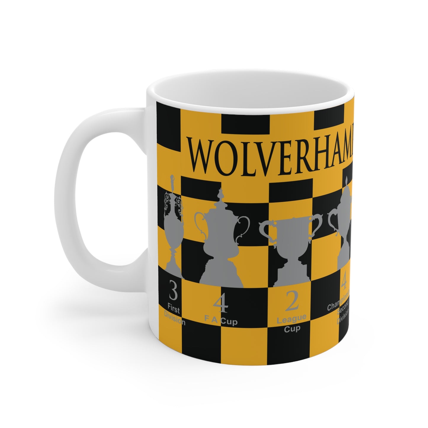 Wolverhampton Wanderers Chequered Trophies Mug - Black Header Text