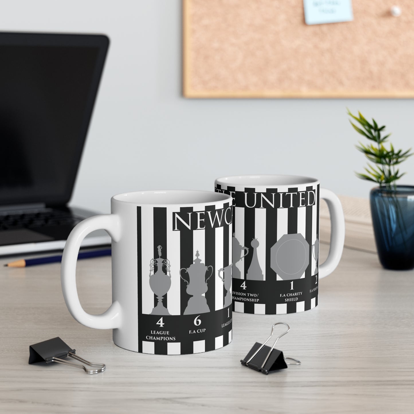 Newcastle United Trophies Mug UPDATED - Stripes - White Text