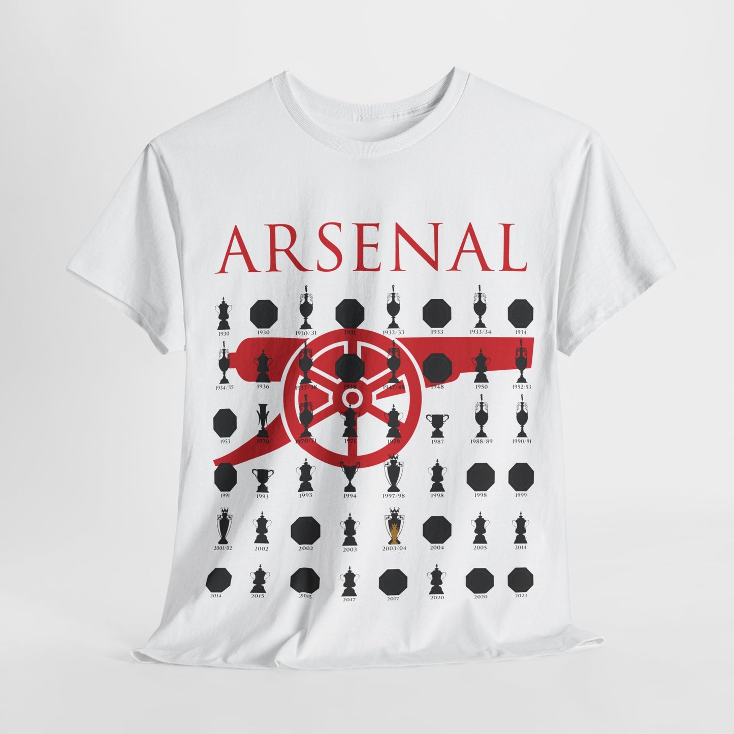 Arsenal Cannon & Trophies Collection Unisex Heavy Cotton T-Shirt - Red/Black/White/Sport Grey/Royal/Gold/Navy