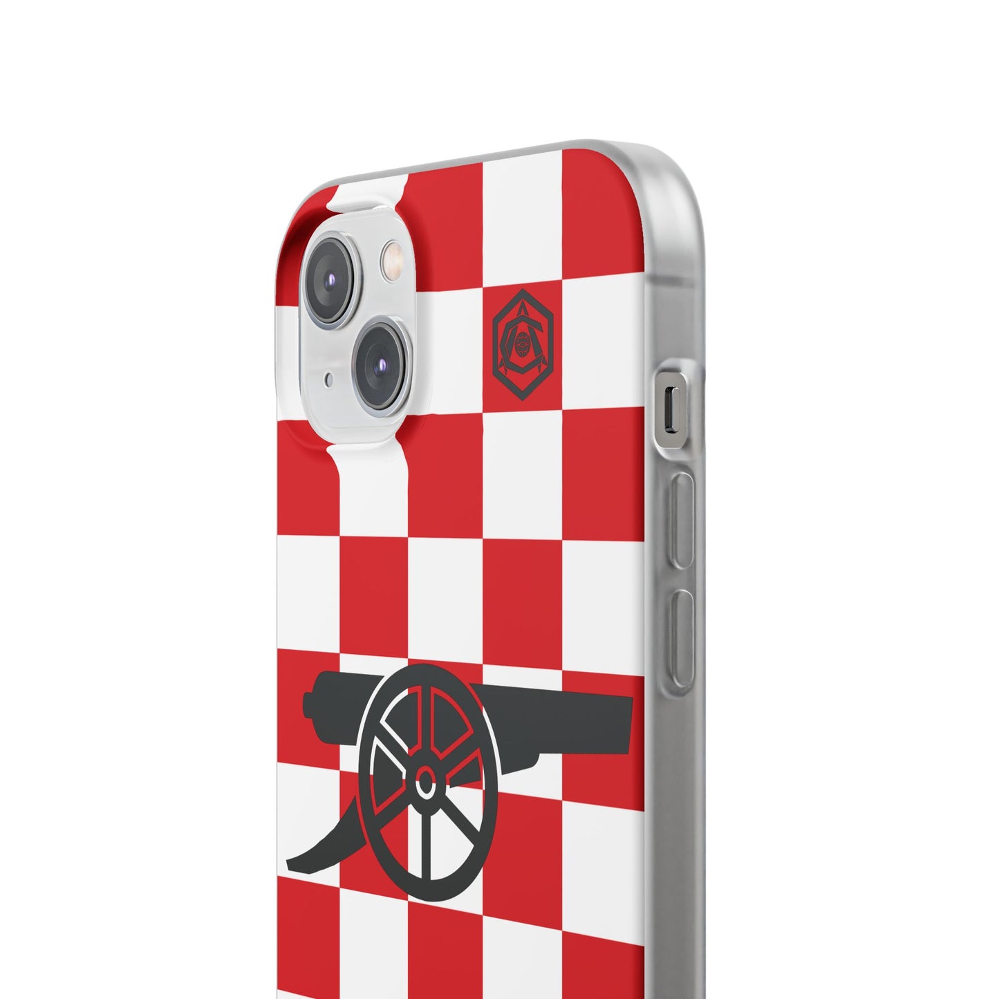 Arsenal Red & White Chequered Cannon & Monogram iPhone Flexi Case - iPhone 16, 15, 14, Plus/Pro/Pro Max