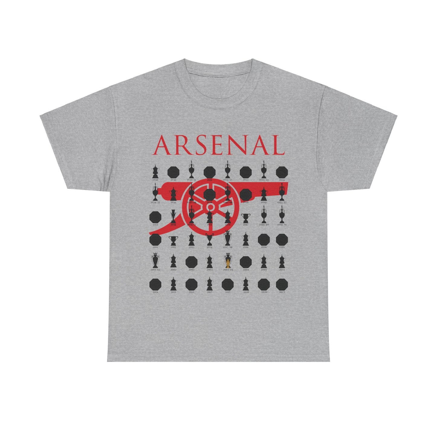 Arsenal Cannon & Trophies Collection Unisex Heavy Cotton T-Shirt - Red/Black/White/Sport Grey/Royal/Gold/Navy