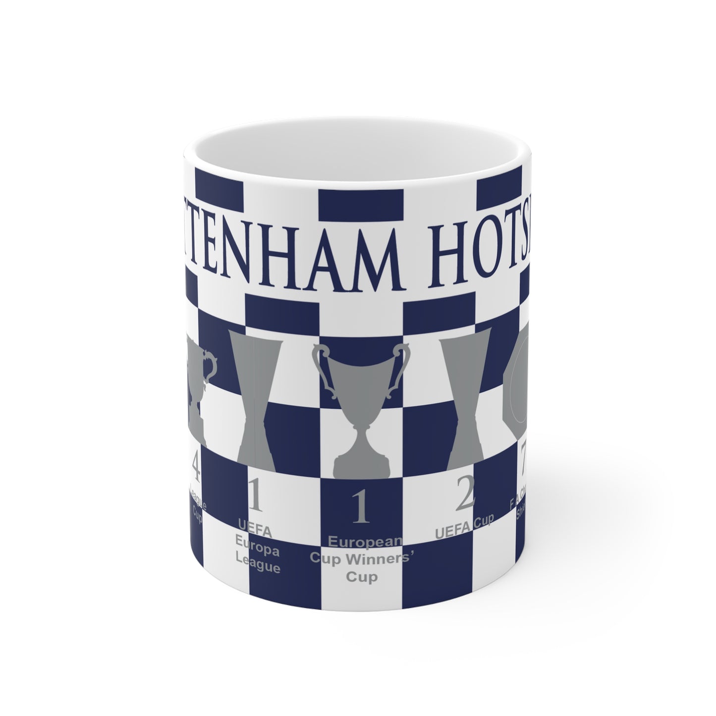 Tottenham Hotspur Blue & White Chequered Trophies Mug - Blue Header Text