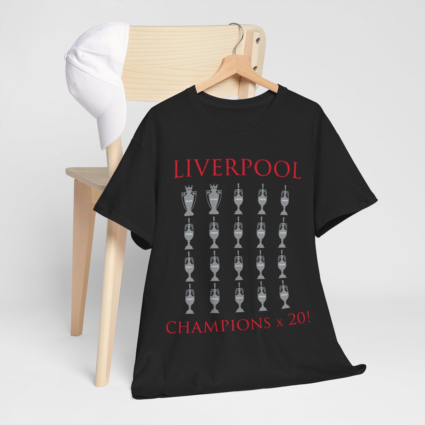 Liverpool 20 Champions Unisex Heavy Cotton T-Shirt - Red/White/Black/Charcoal/Gold