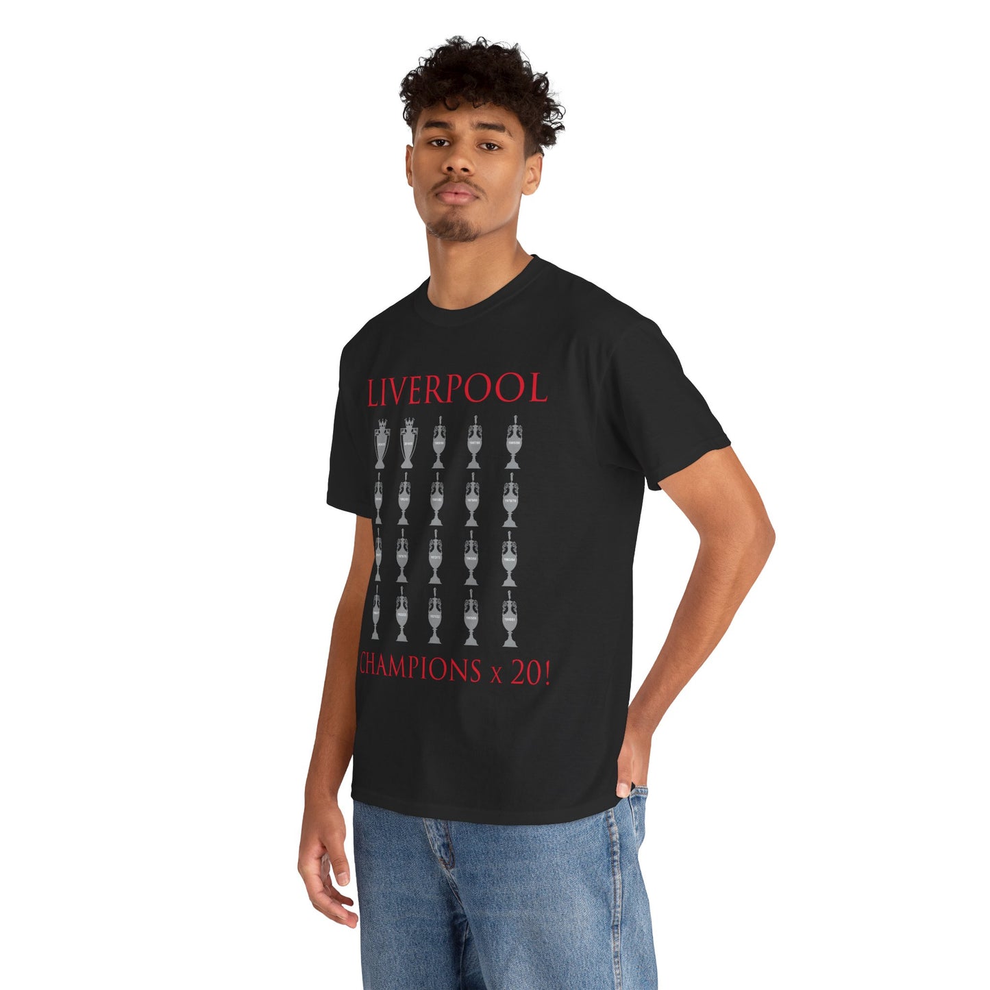 Liverpool 20 Champions Unisex Heavy Cotton T-Shirt - Red/White/Black/Charcoal/Gold