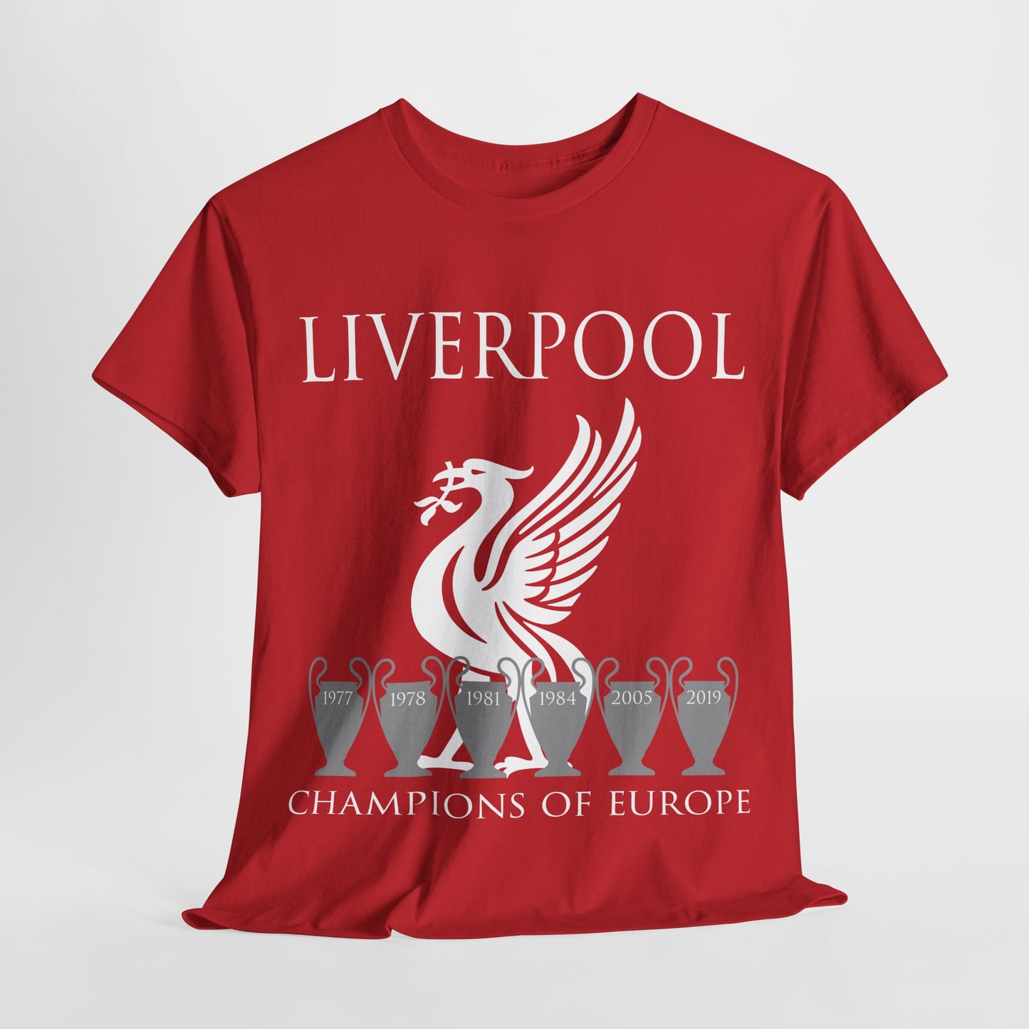 Liverpool Champions of Europe Unisex Heavy Cotton T-Shirt - Red/White/Black/Gold/Sport Grey/Charcoal
