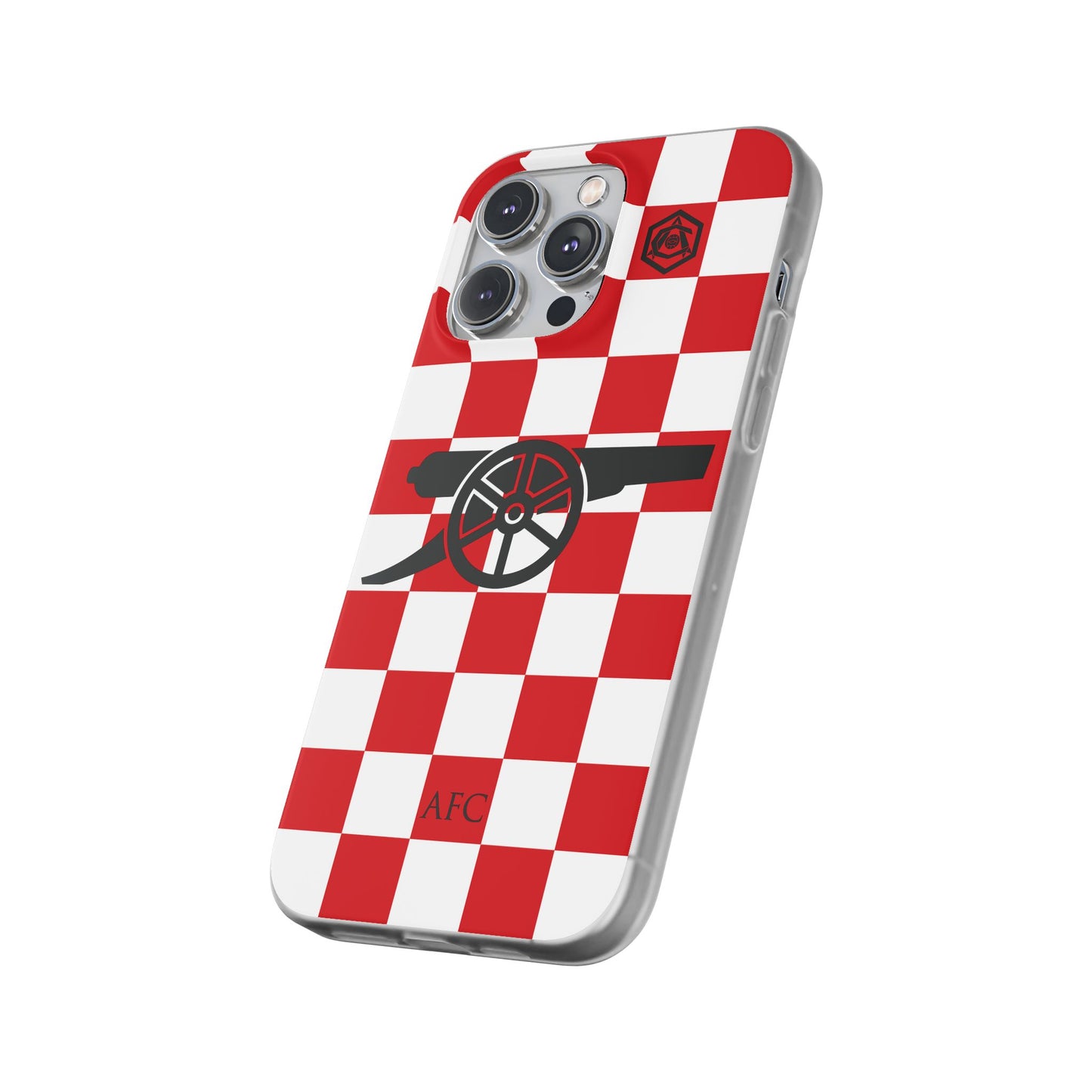 Arsenal Red & White Chequered Cannon & Monogram iPhone Flexi Case - iPhone 16, 15, 14, Plus/Pro/Pro Max