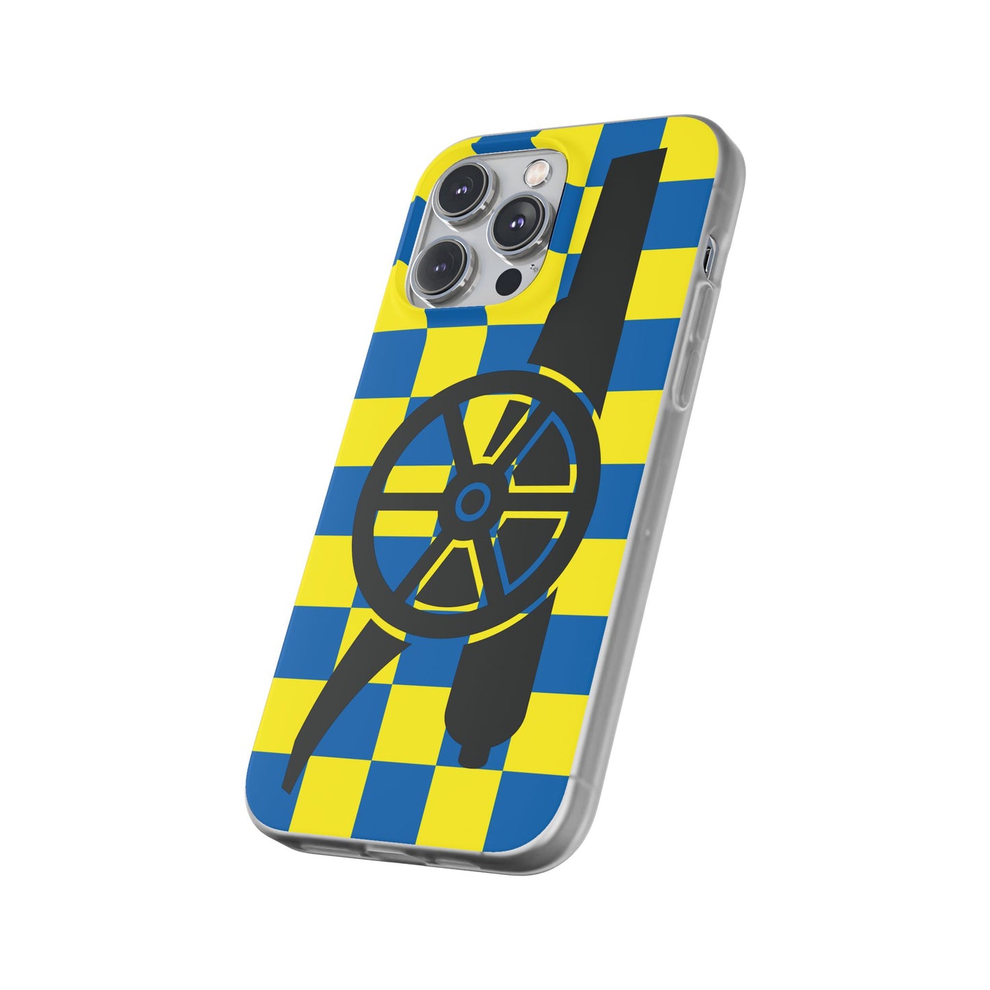 Arsenal Cannon Blue & Yellow Chequered iPhone Flexi Case - iPhone 16, 15, 14, Plus/Pro/Pro Max