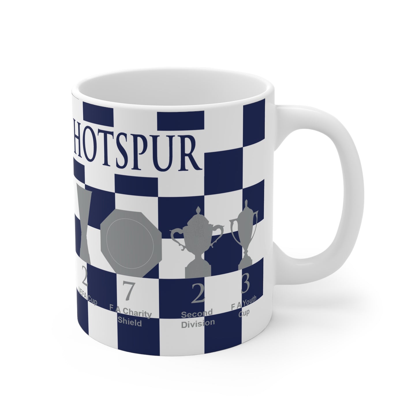 Tottenham Hotspur Blue & White Chequered Trophies Mug - Blue Header Text