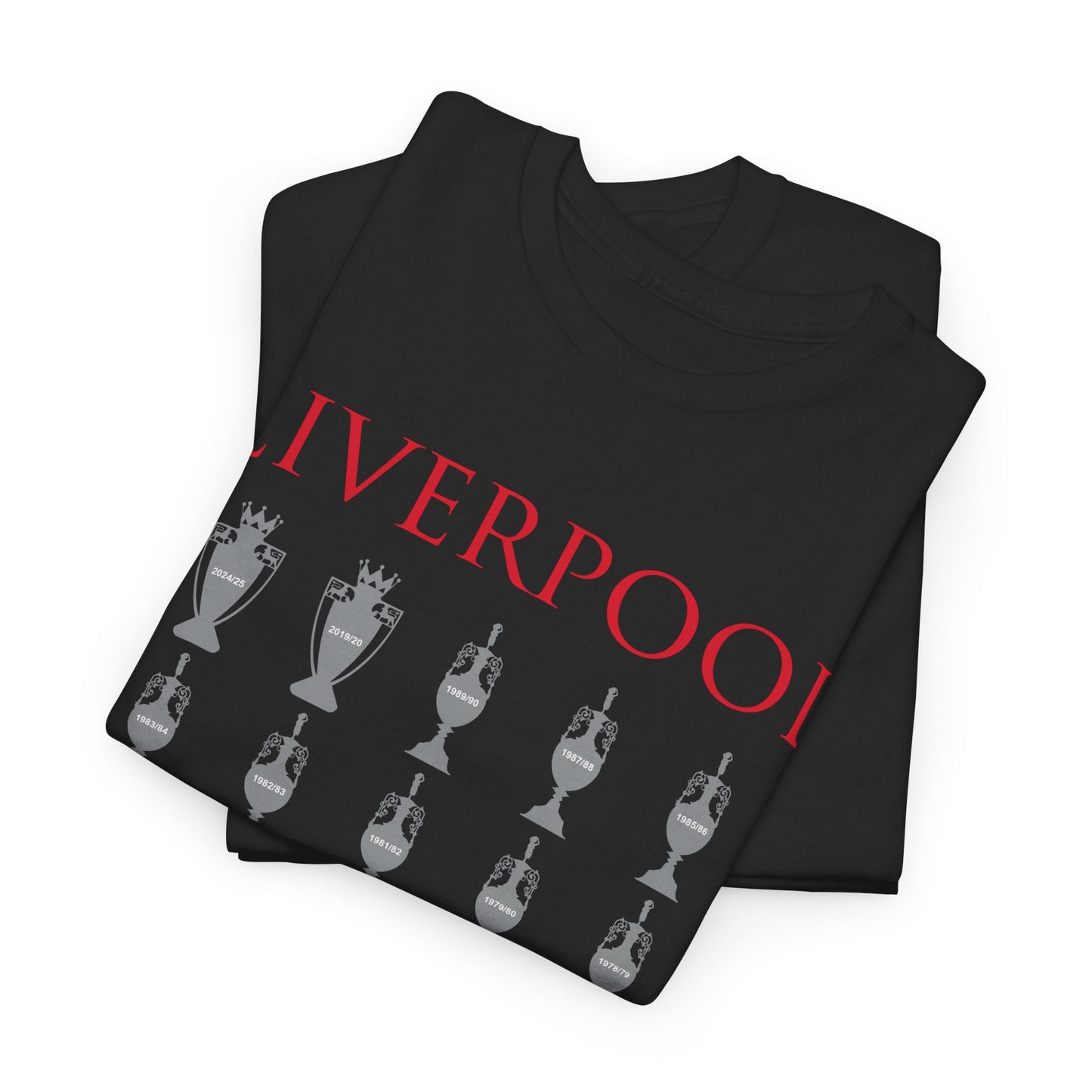 Liverpool 20 Champions Unisex Heavy Cotton T-Shirt - Red/White/Black/Charcoal/Gold