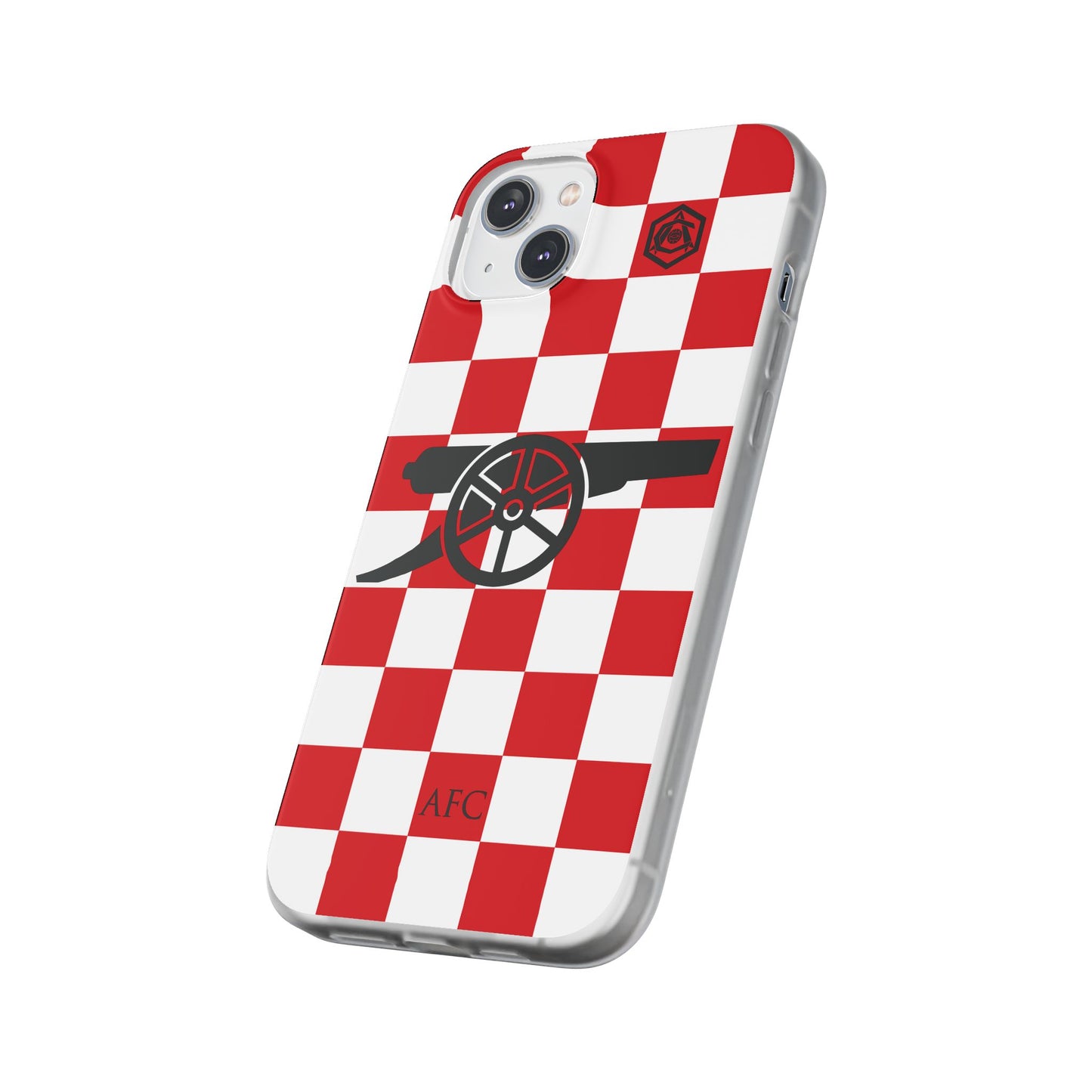 Arsenal Red & White Chequered Cannon & Monogram iPhone Flexi Case - iPhone 16, 15, 14, Plus/Pro/Pro Max