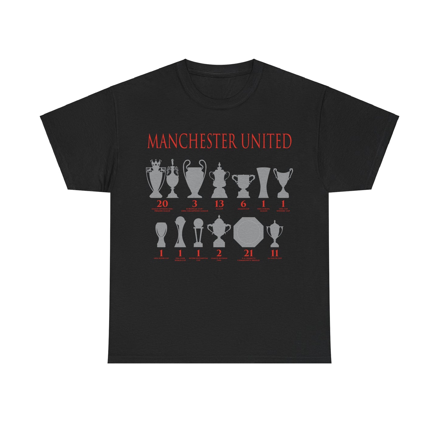 Manchester United Trophies Unisex Heavy Cotton T-Shirt - Red/White/Black