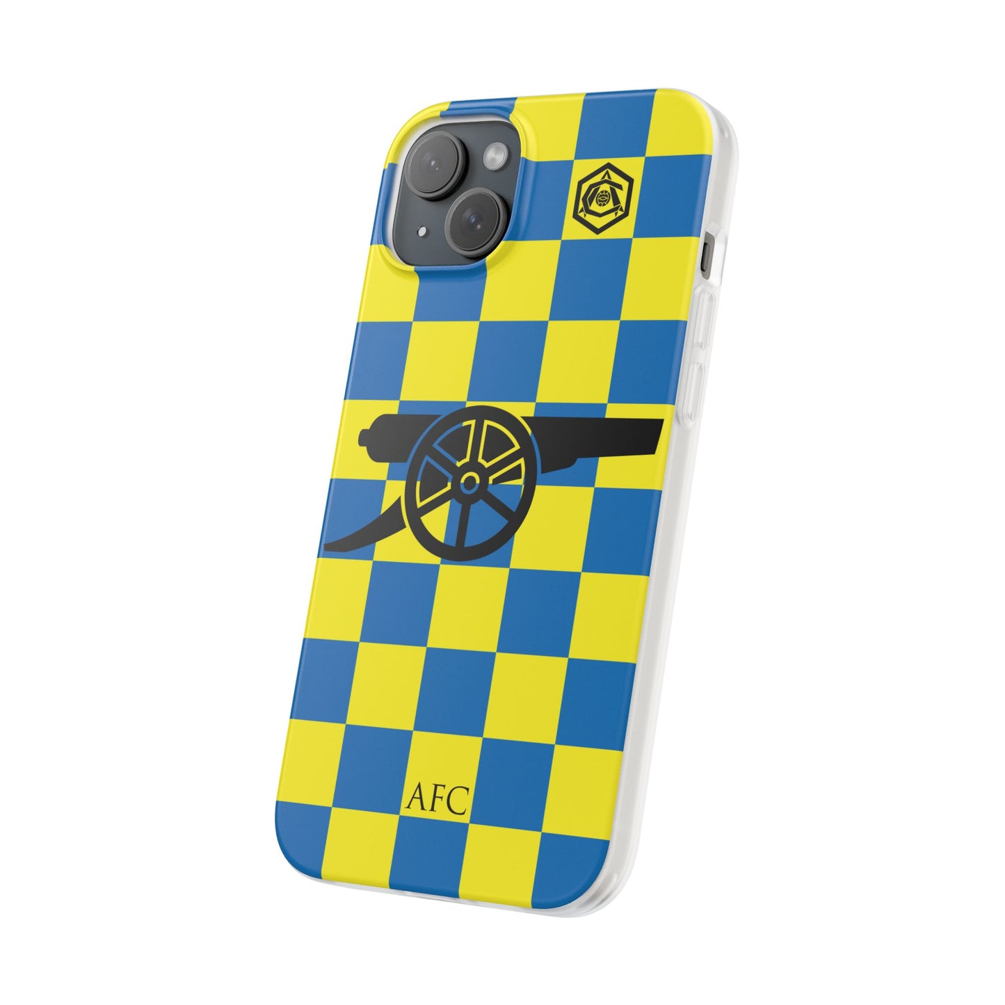 Arsenal Blue & Yellow Chequered Cannon & Monogram iPhone Flexi Case - iPhone 16, 15, 14, Plus/Pro/Pro Max