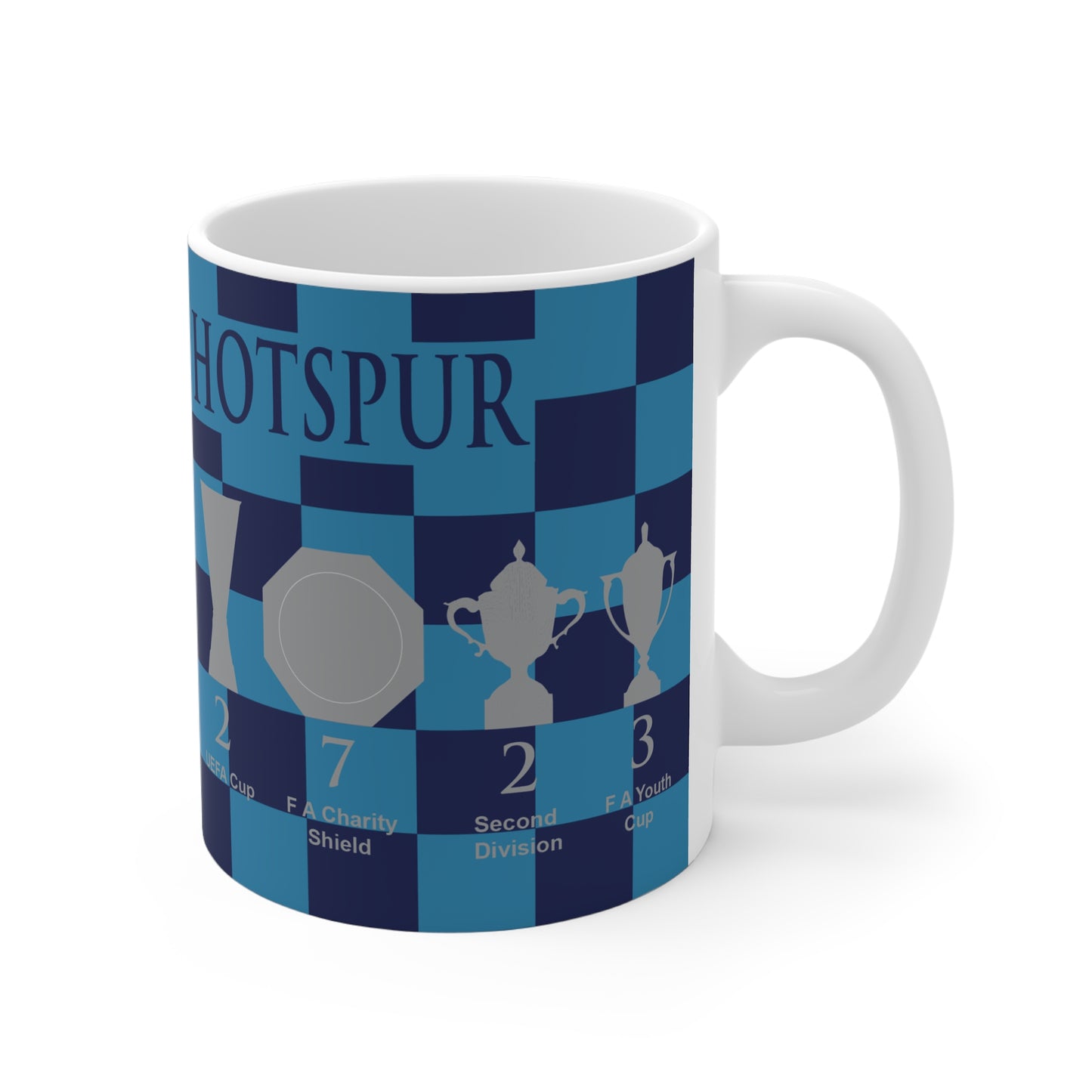 Tottenham Hotspur Blue & Cyan Chequered Trophies Mug - Blue Header Text