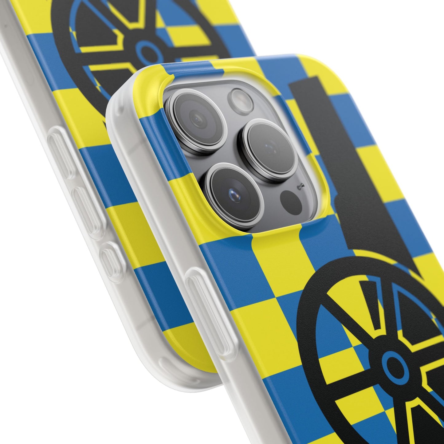 Arsenal Cannon Blue & Yellow Chequered iPhone Flexi Case - iPhone 16, 15, 14, Plus/Pro/Pro Max