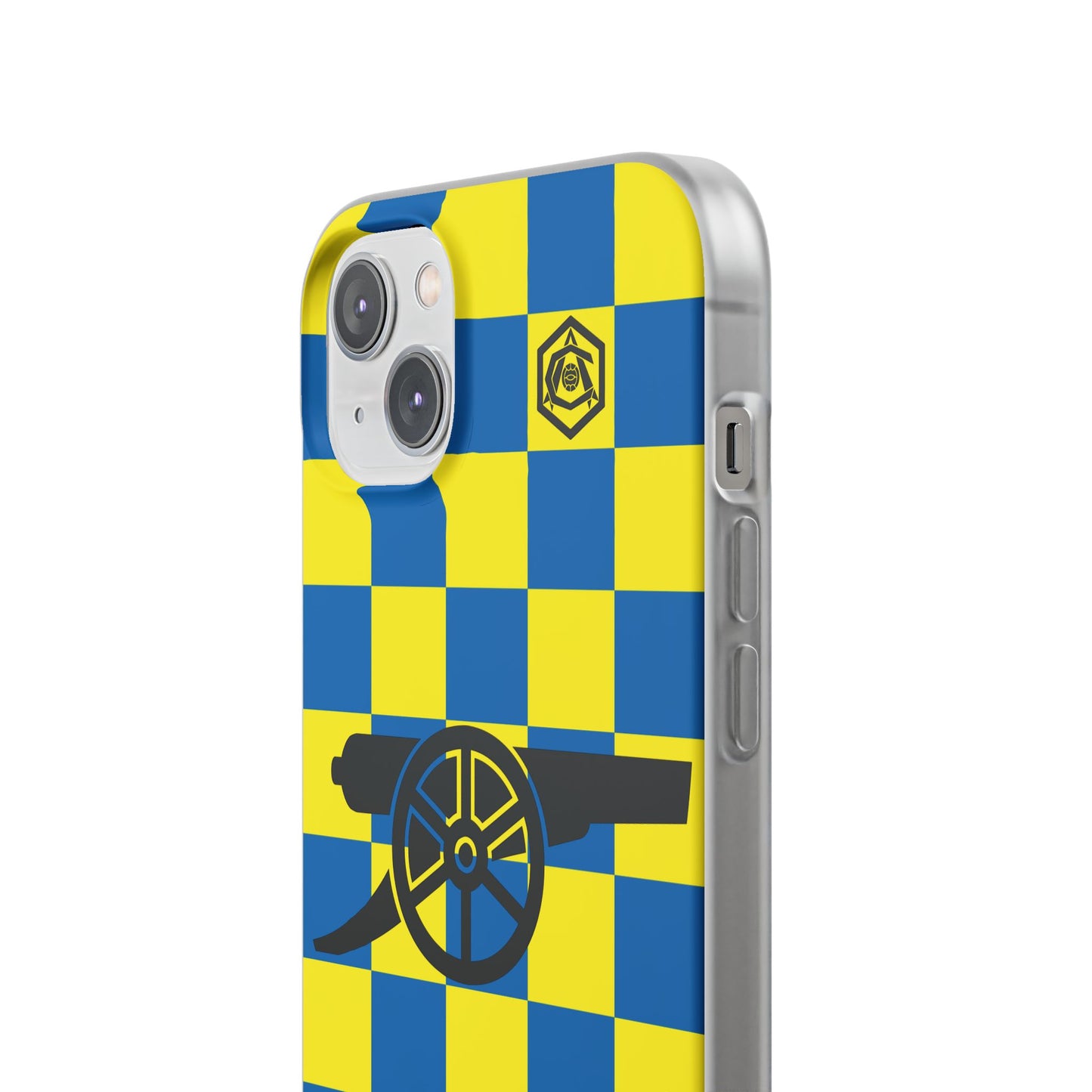 Arsenal Blue & Yellow Chequered Cannon & Monogram iPhone Flexi Case - iPhone 16, 15, 14, Plus/Pro/Pro Max