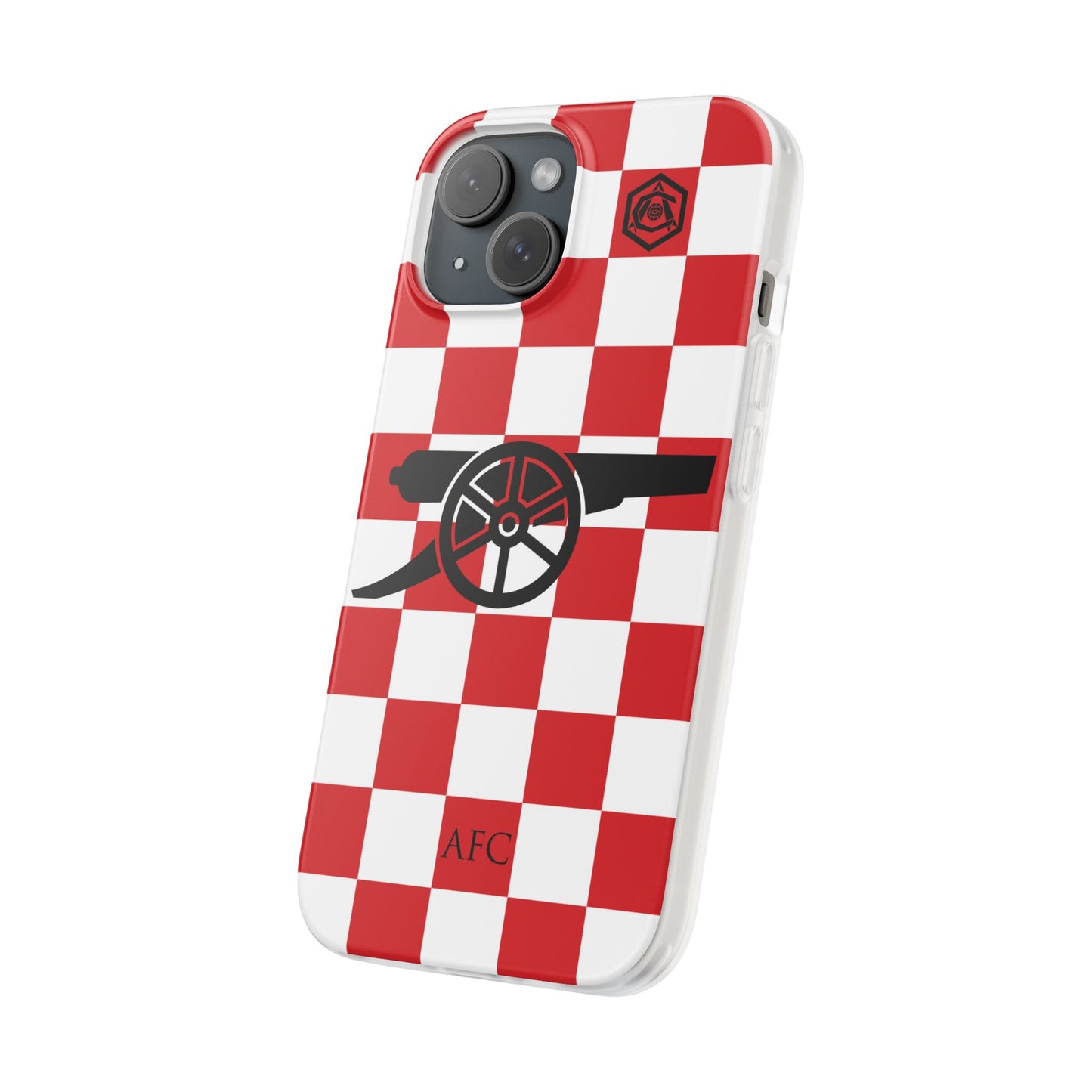 Arsenal Red & White Chequered Cannon & Monogram iPhone Flexi Case - iPhone 16, 15, 14, Plus/Pro/Pro Max
