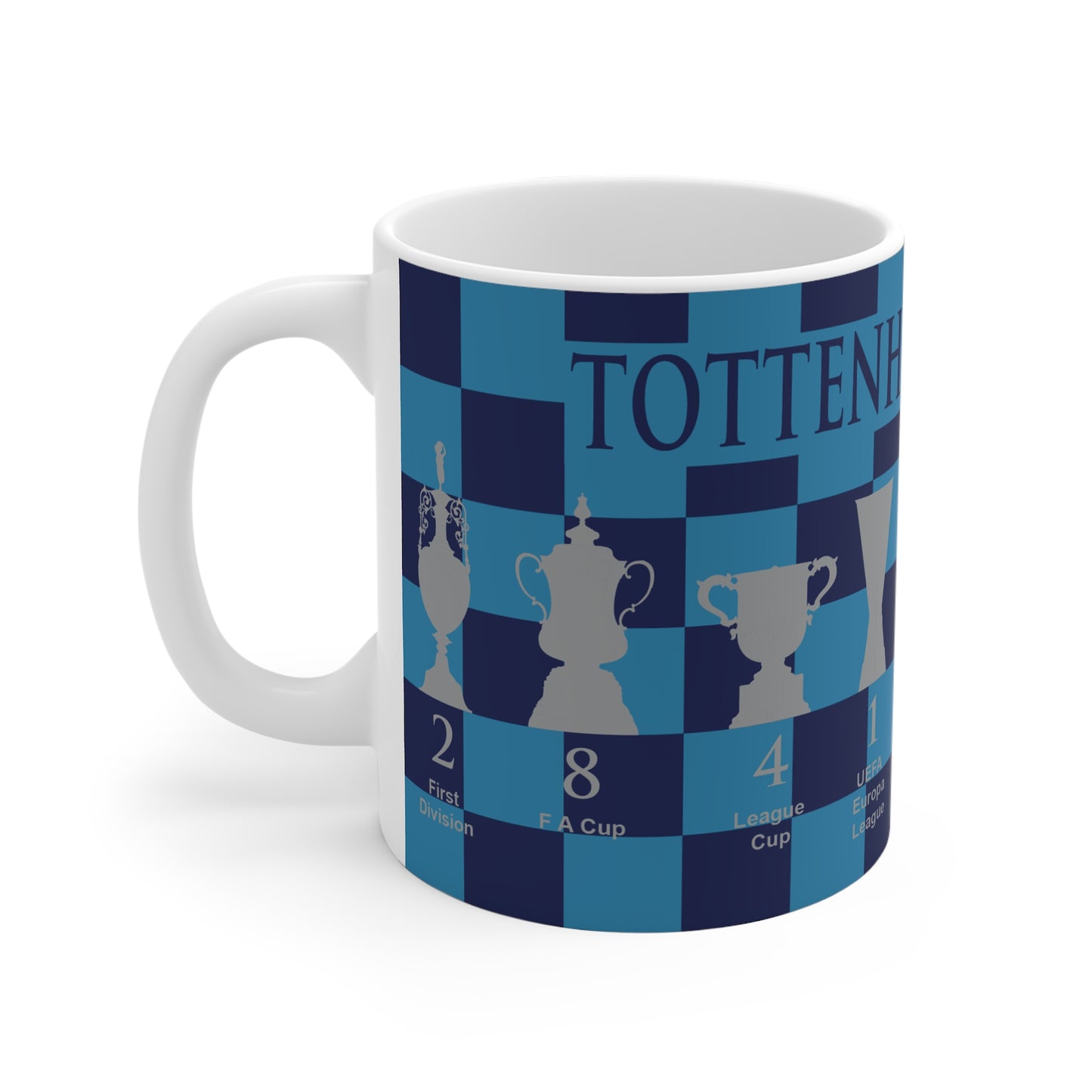 Tottenham Hotspur Blue & Cyan Chequered Trophies Mug - Blue Header Text