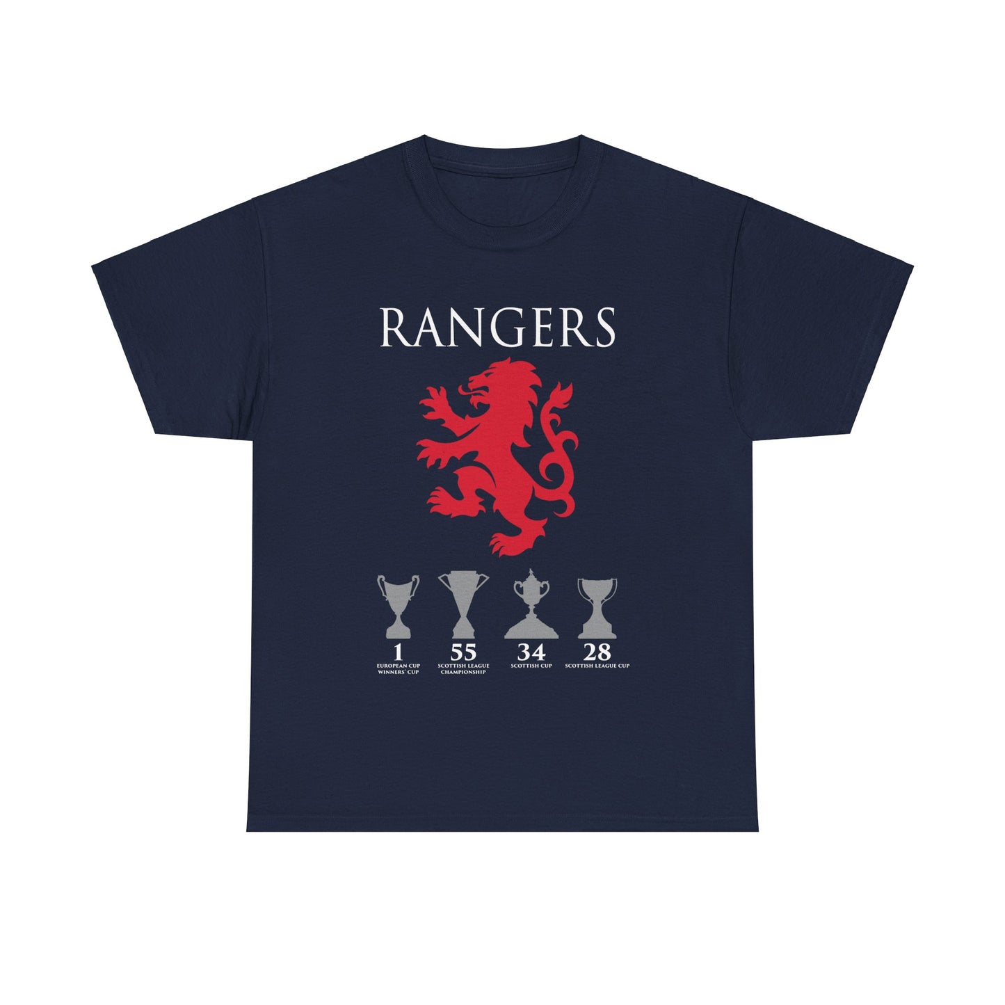 Rangers Lion & Trophies Unisex Heavy Cotton T-Shirt - Royal/White/Black/Sport Grey/Navy/Red