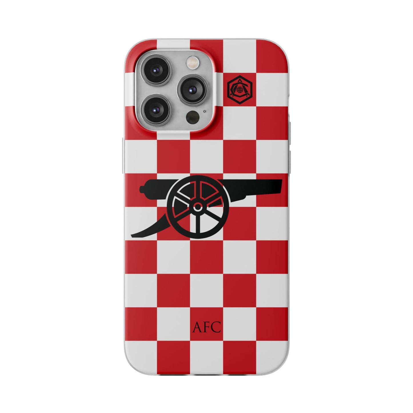 Arsenal Red & White Chequered Cannon & Monogram iPhone Flexi Case - iPhone 16, 15, 14, Plus/Pro/Pro Max