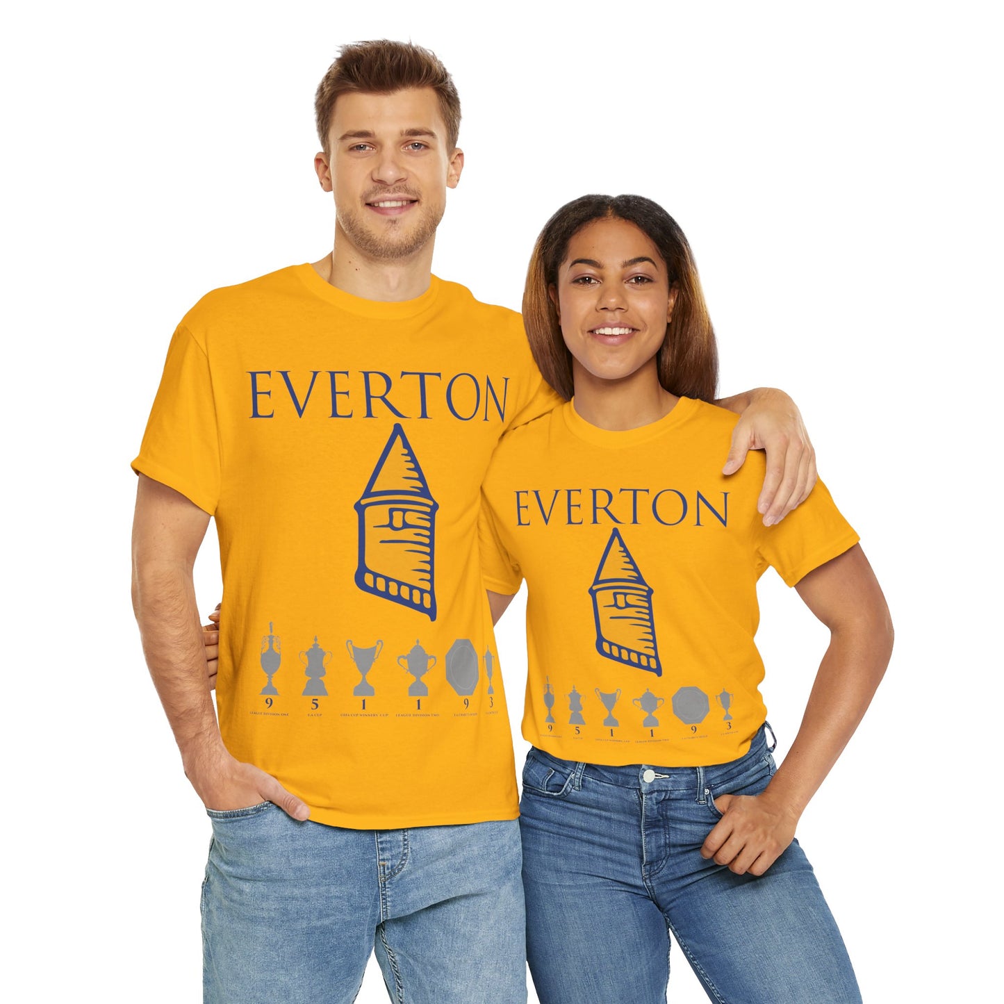 Everton Tower & Trophies Unisex Heavy Cotton T-Shirt - Royal/White/Black/Gold/Navy