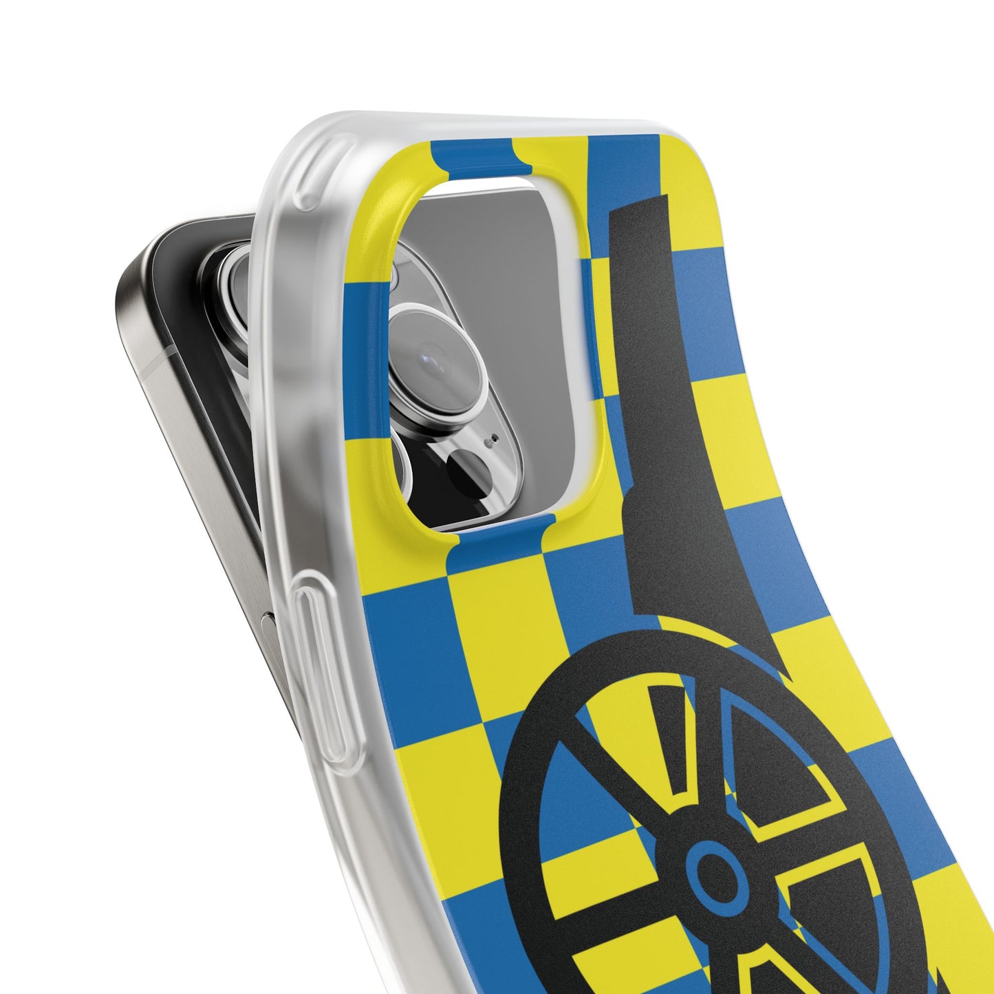 Arsenal Cannon Blue & Yellow Chequered iPhone Flexi Case - iPhone 16, 15, 14, Plus/Pro/Pro Max