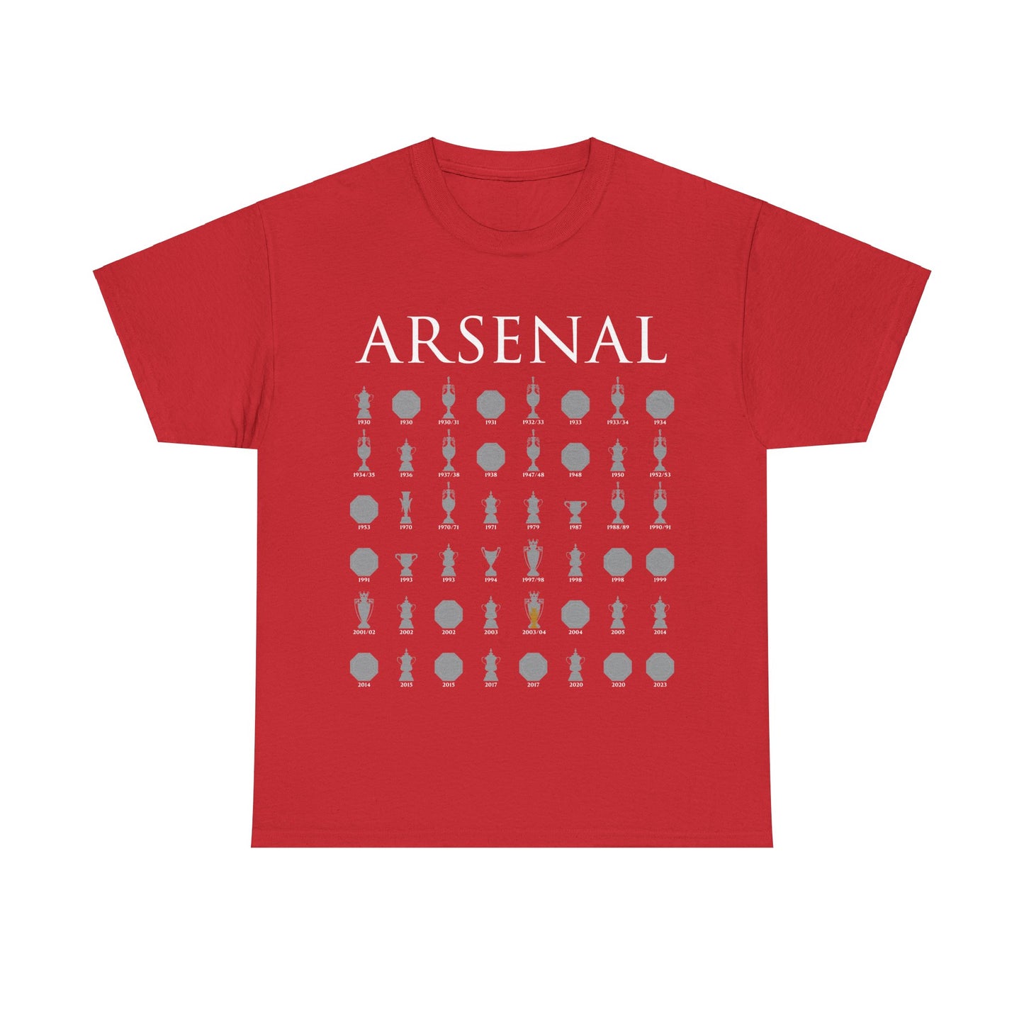 Arsenal Trophies Collection Unisex Heavy Cotton T-Shirt - Red/White/Black/Gold/Royal/Charcoal/Navy