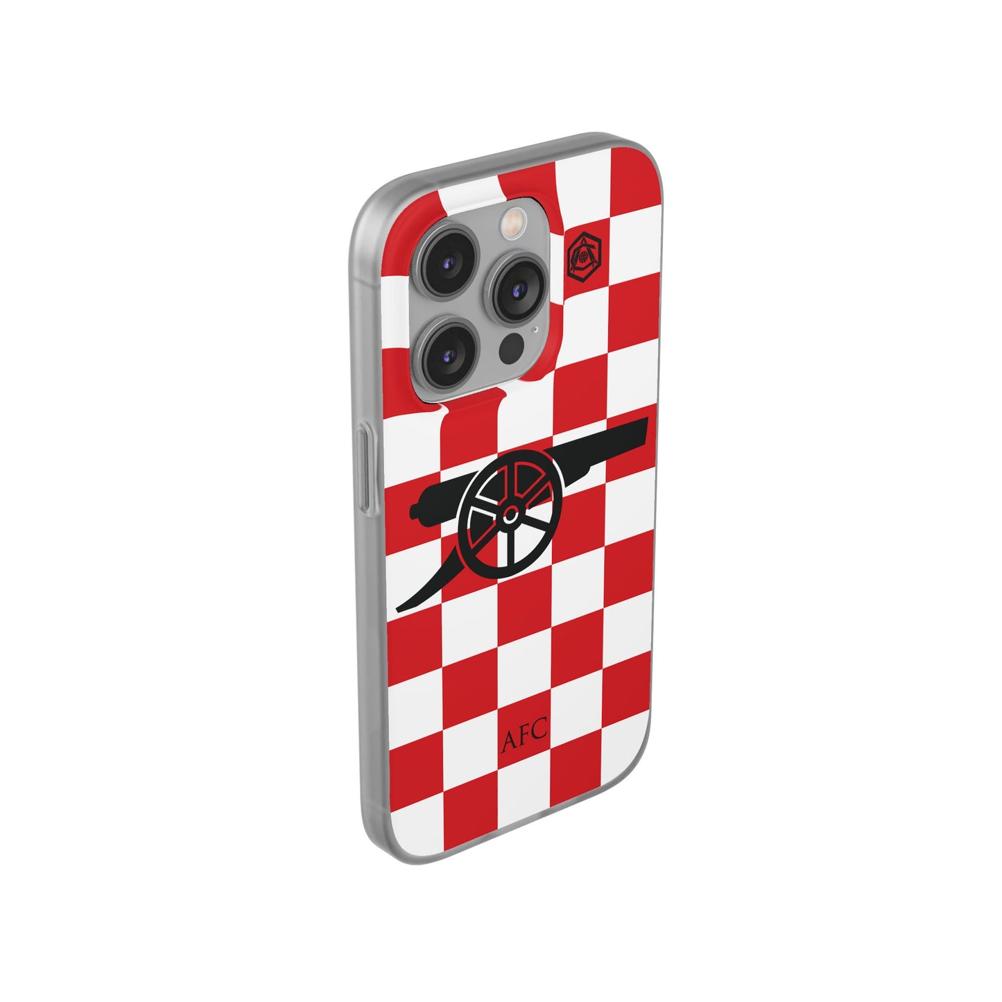 Arsenal Red & White Chequered Cannon & Monogram iPhone Flexi Case - iPhone 16, 15, 14, Plus/Pro/Pro Max