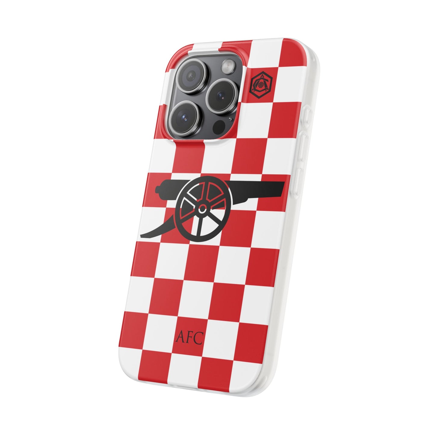 Arsenal Red & White Chequered Cannon & Monogram iPhone Flexi Case - iPhone 16, 15, 14, Plus/Pro/Pro Max