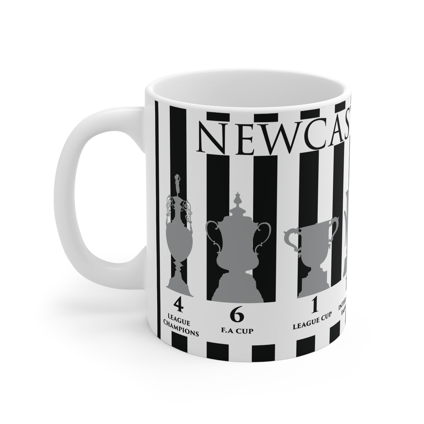 Newcastle United Trophies Mug UPDATED - Stripes - Black Text