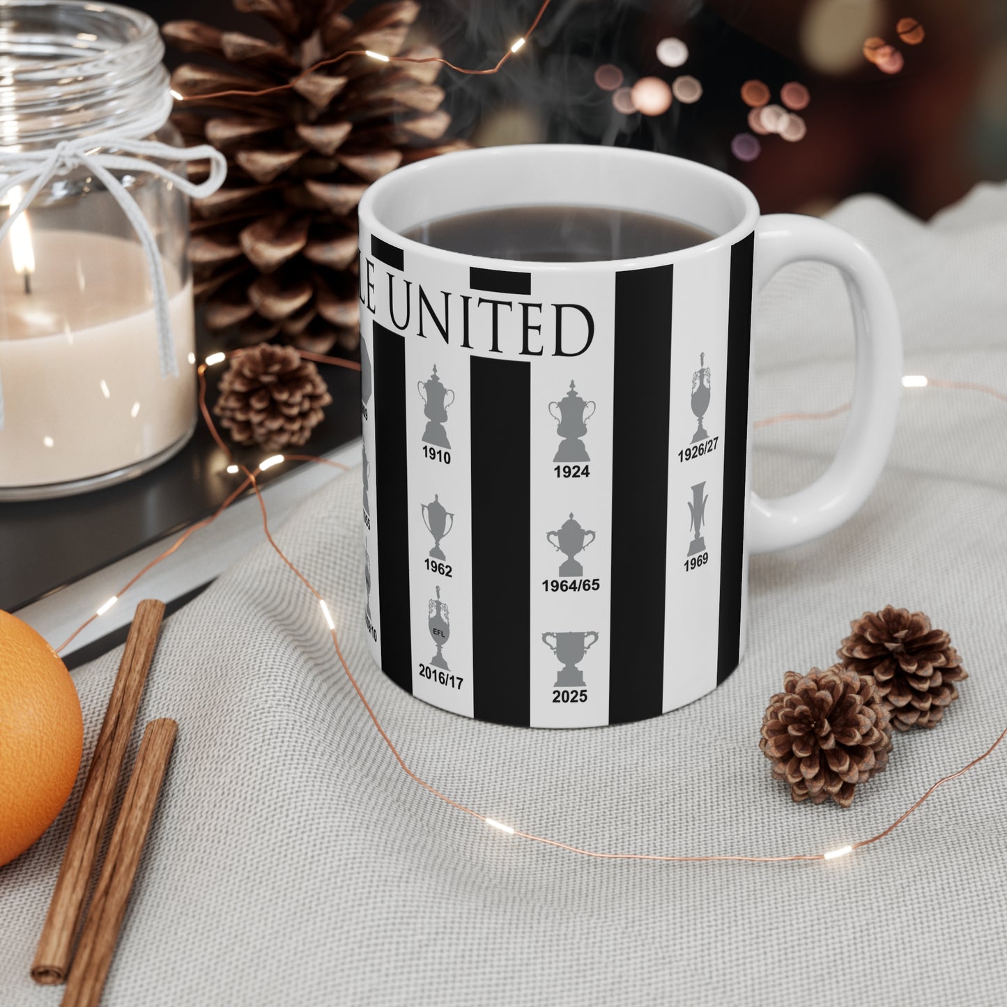 Newcastle United Trophies Collection Mug UPDATED - Black Text Striped