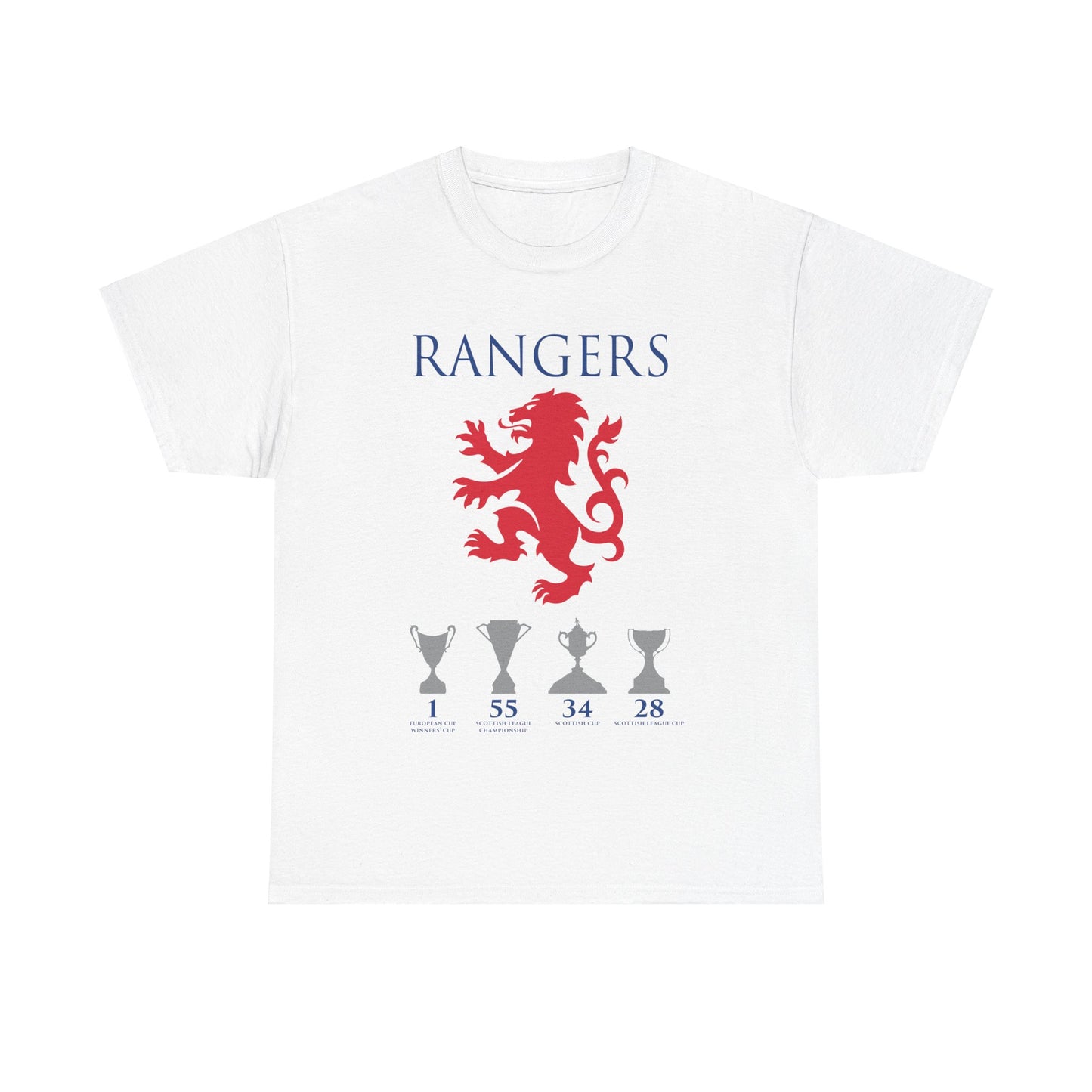 Rangers Lion & Trophies Unisex Heavy Cotton T-Shirt - Royal/White/Black/Sport Grey/Navy/Red