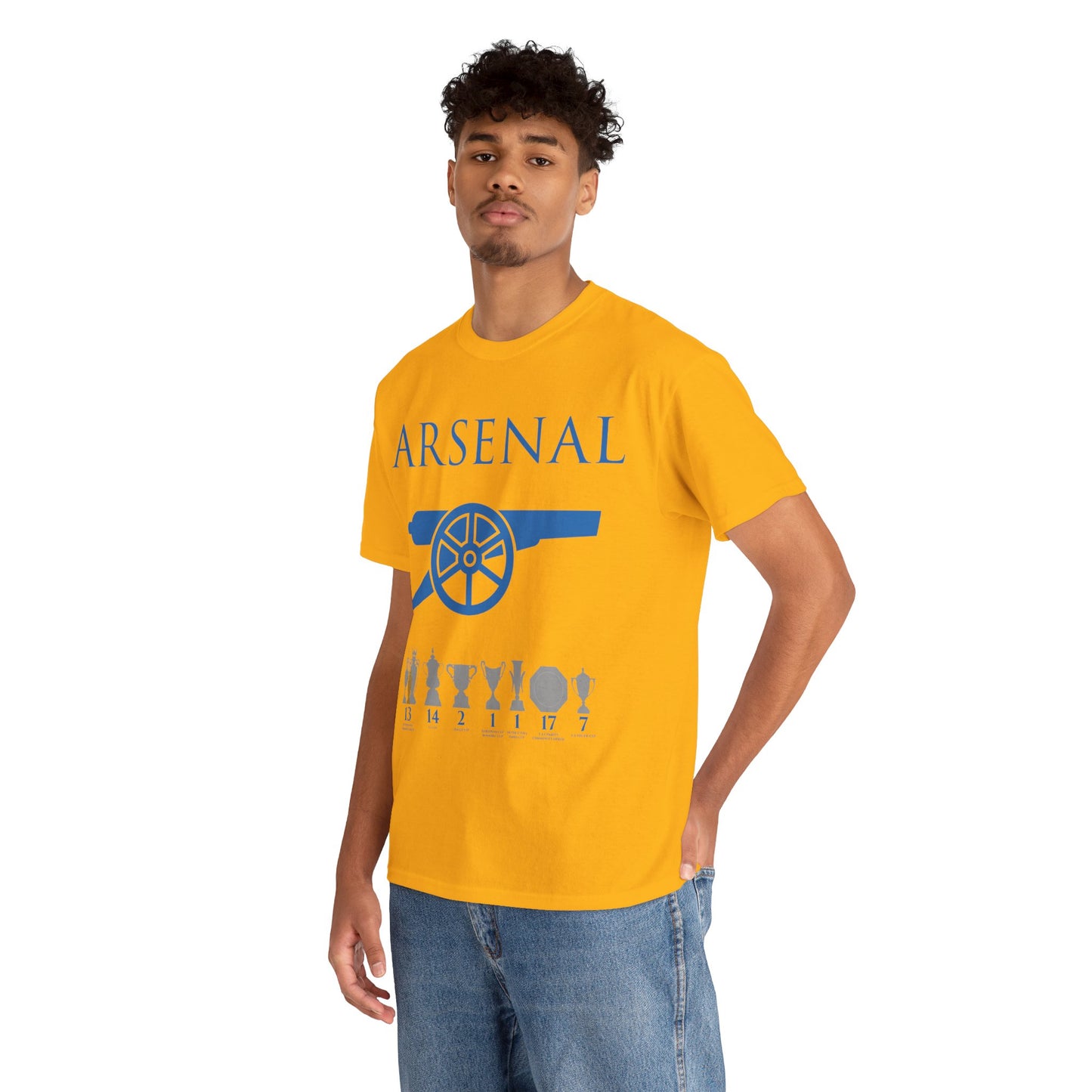 Arsenal Cannon & Trophies Unisex Heavy Cotton T-Shirt - Red/White/Black/Gold/Royal