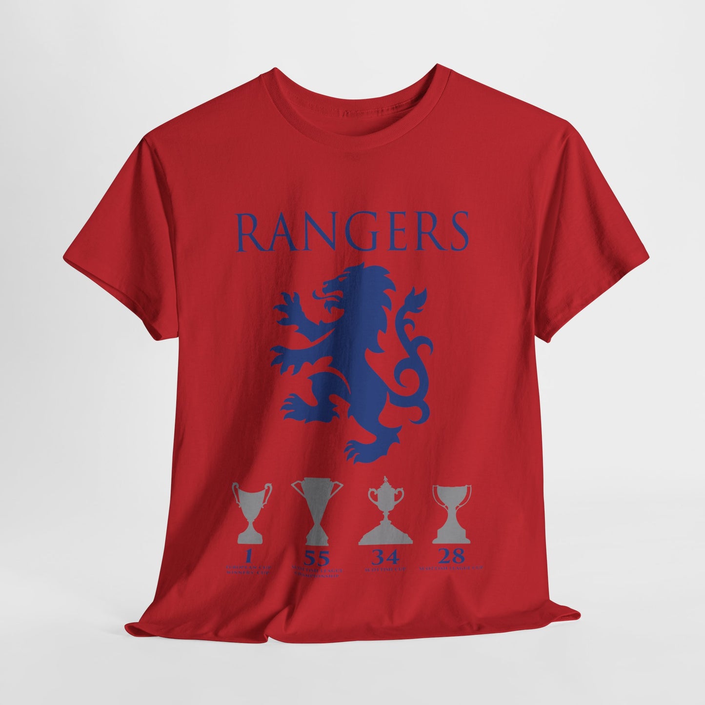 Rangers Lion & Trophies Unisex Heavy Cotton T-Shirt - Royal/White/Black/Sport Grey/Navy/Red