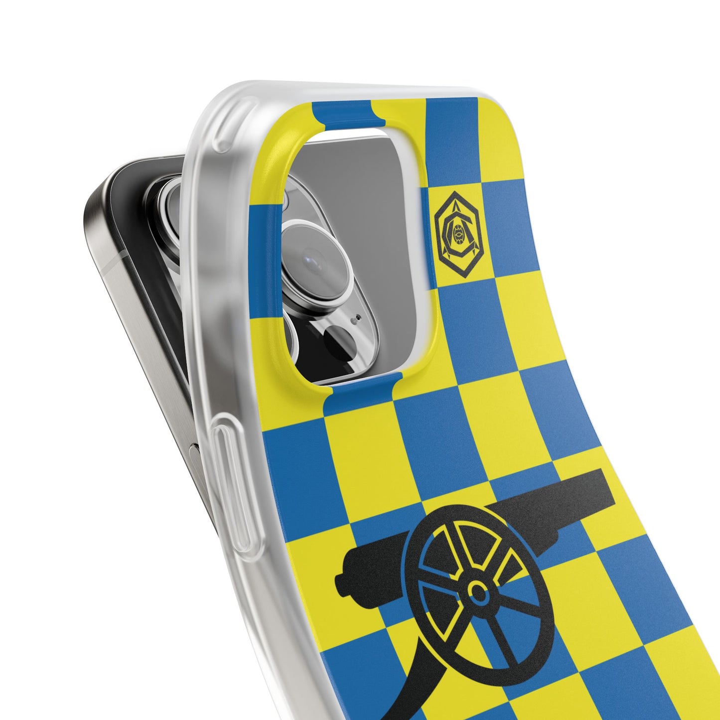 Arsenal Blue & Yellow Chequered Cannon & Monogram iPhone Flexi Case - iPhone 16, 15, 14, Plus/Pro/Pro Max