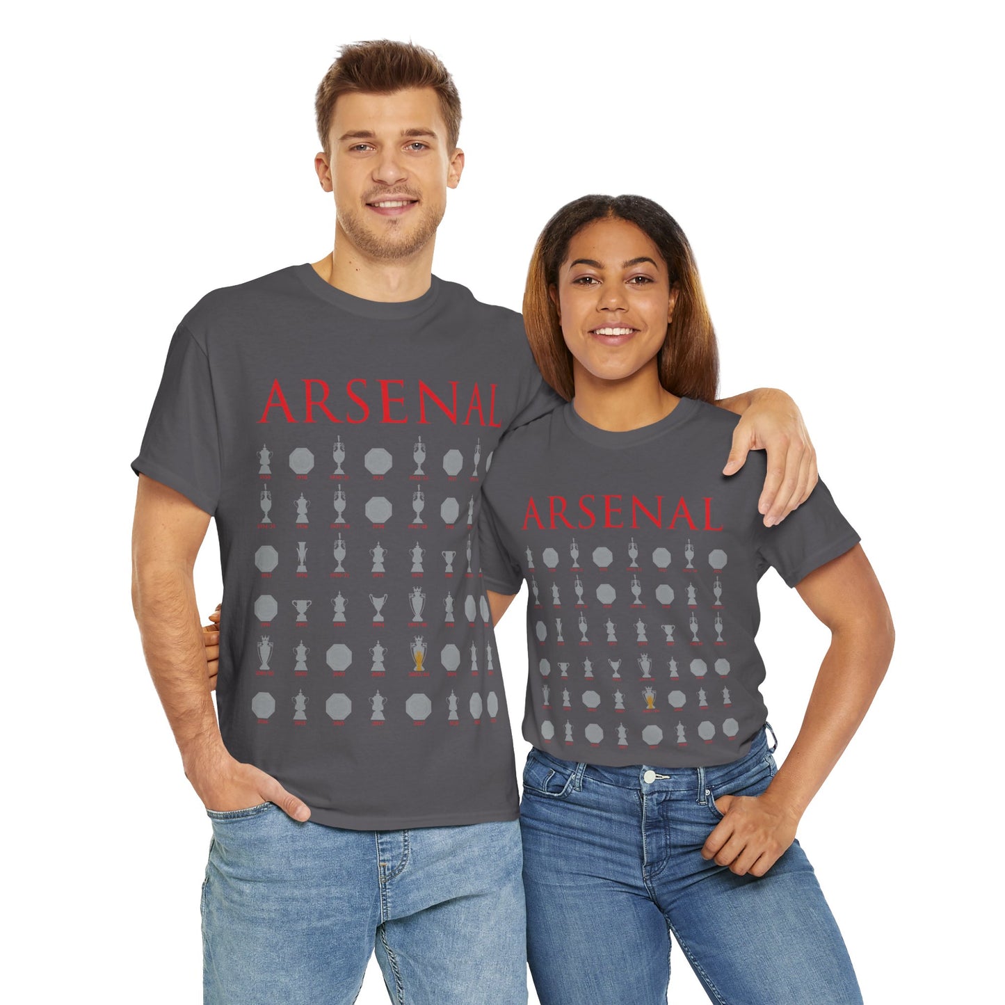 Arsenal Trophies Collection Unisex Heavy Cotton T-Shirt - Red/White/Black/Gold/Royal/Charcoal/Navy