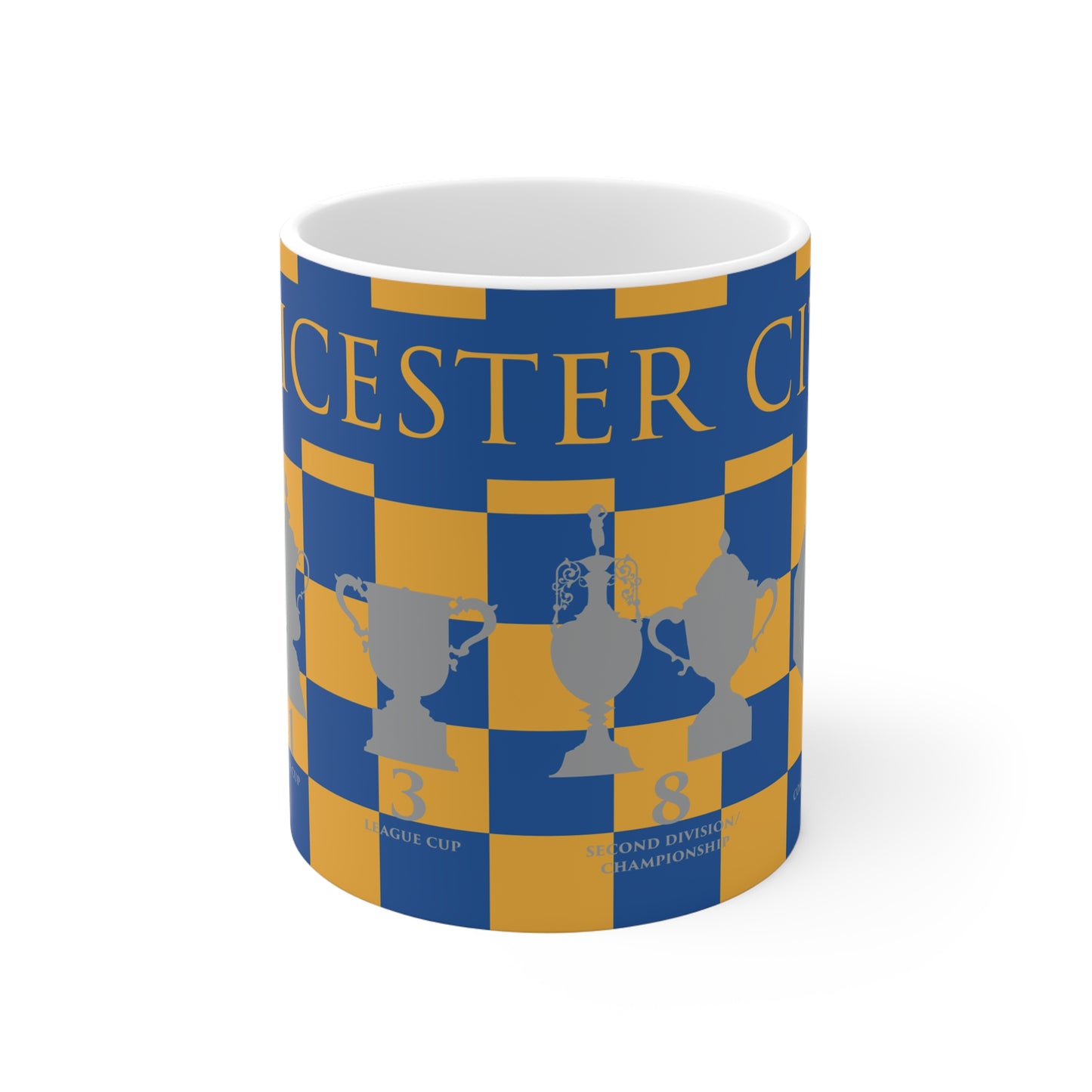 Leicester City Yellow & Blue Chequered Trophies Mug - Yellow Header Text
