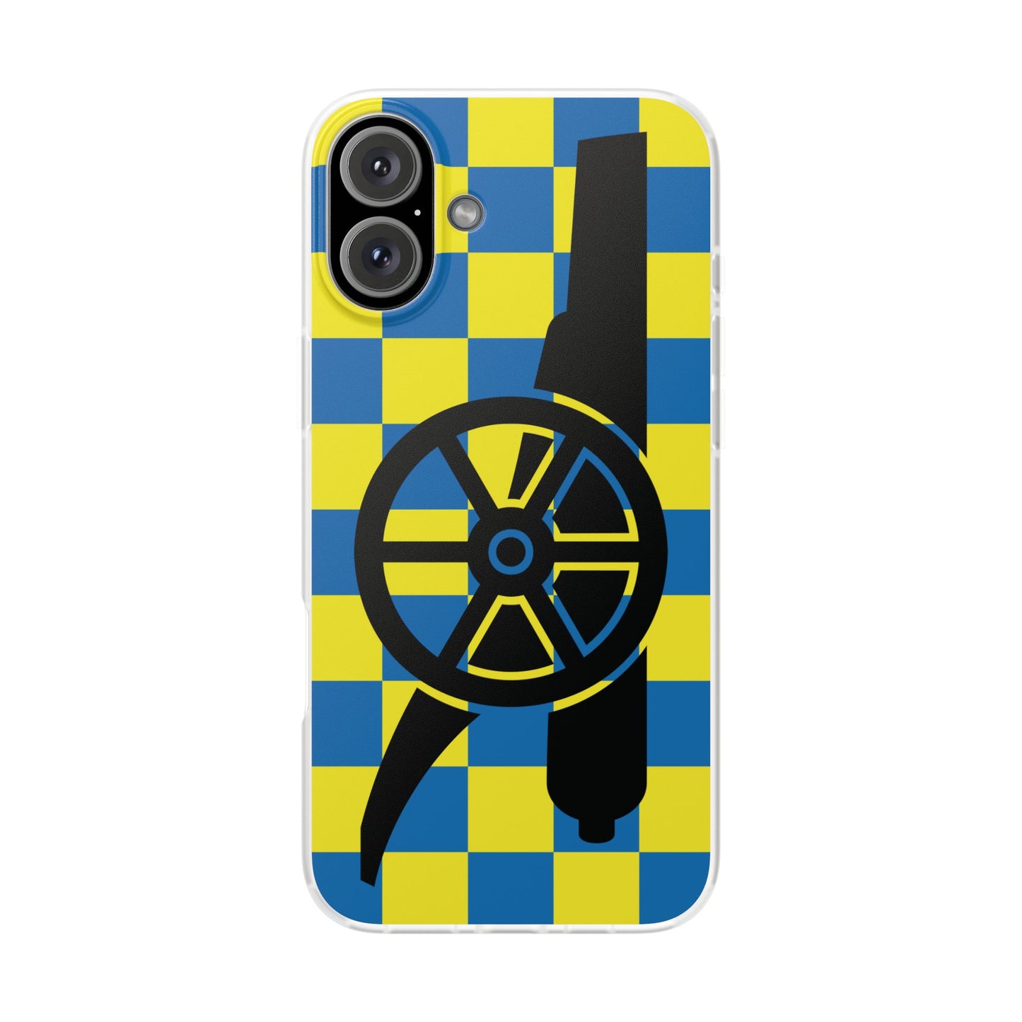 Arsenal Cannon Blue & Yellow Chequered iPhone Flexi Case - iPhone 16, 15, 14, Plus/Pro/Pro Max