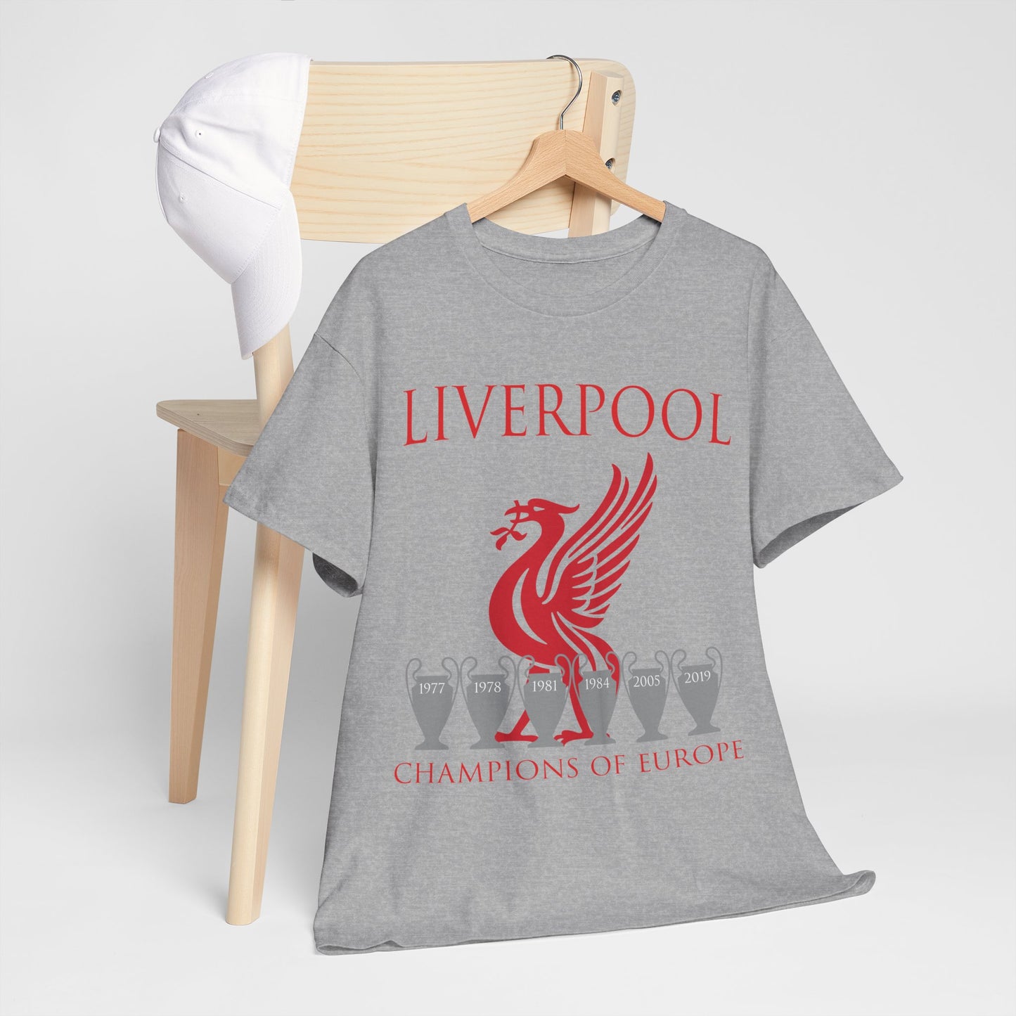 Liverpool Champions of Europe Unisex Heavy Cotton T-Shirt - Red/White/Black/Gold/Sport Grey/Charcoal